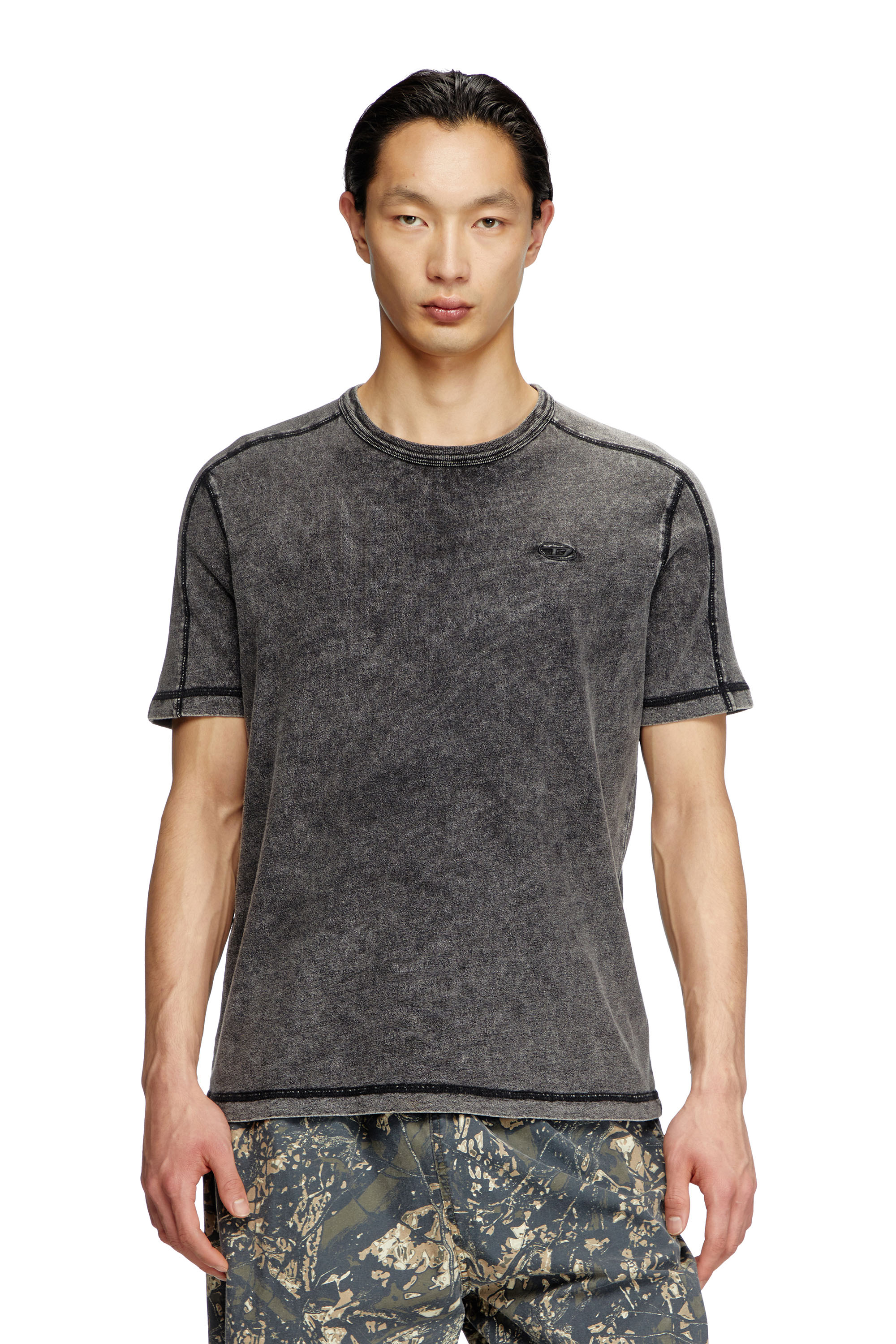 Diesel - T-ADJIND, Male's Denim-look jersey T-shirt in Black - 3