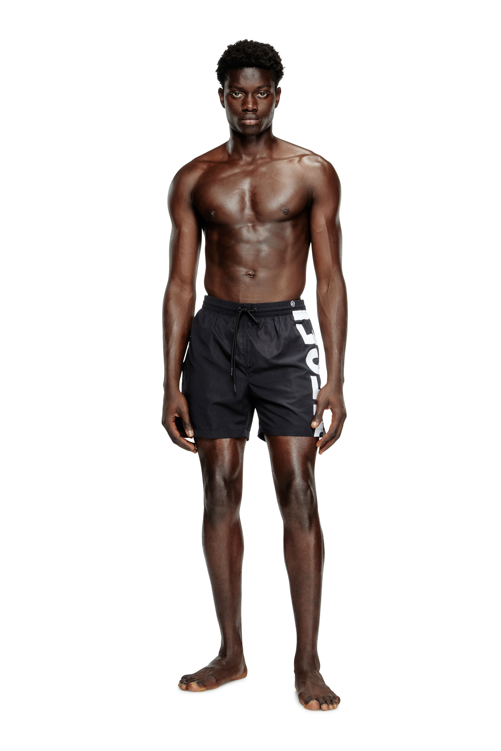 Diesel - RIO-41-D-CORE, Man's Mid-length swim shorts with maxi logo in Black/White - 1