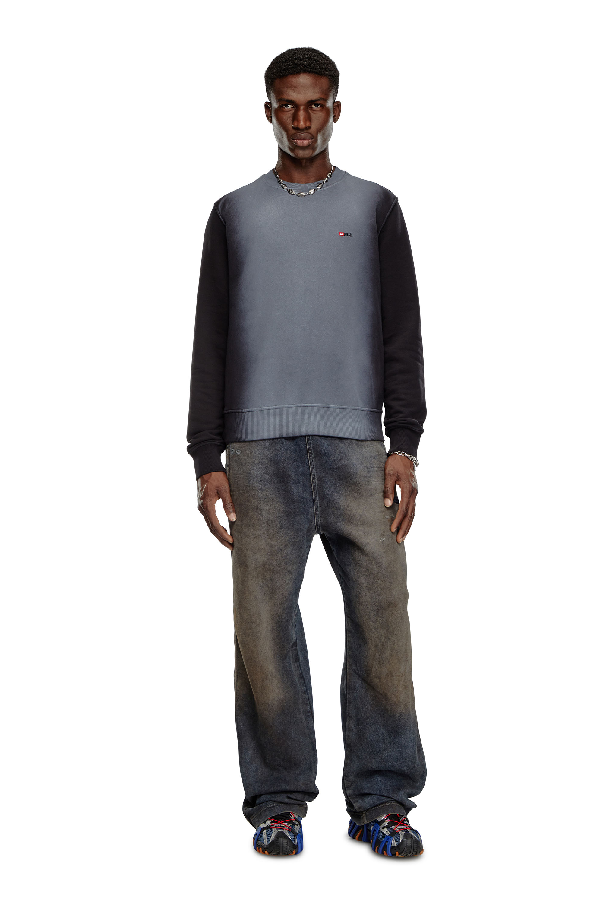 Men's Cotton sweatshirt with faded patches | Black | Diesel