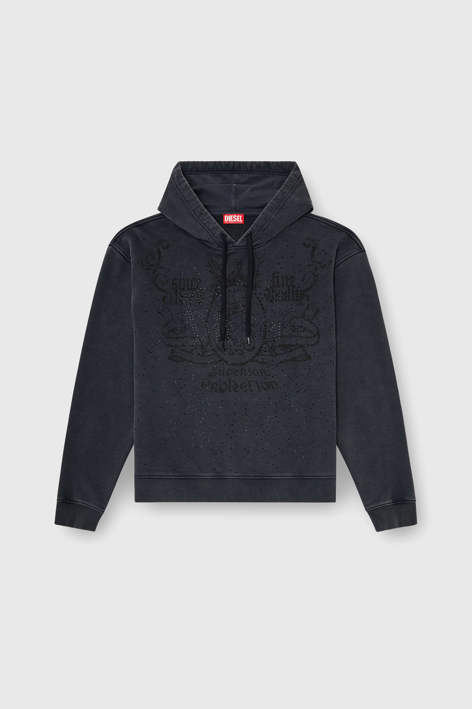 Diesel - S-NORM-HOOD-AA3, Sudadera con capucha estampada y apliques de strass Hombre in Gris - 2