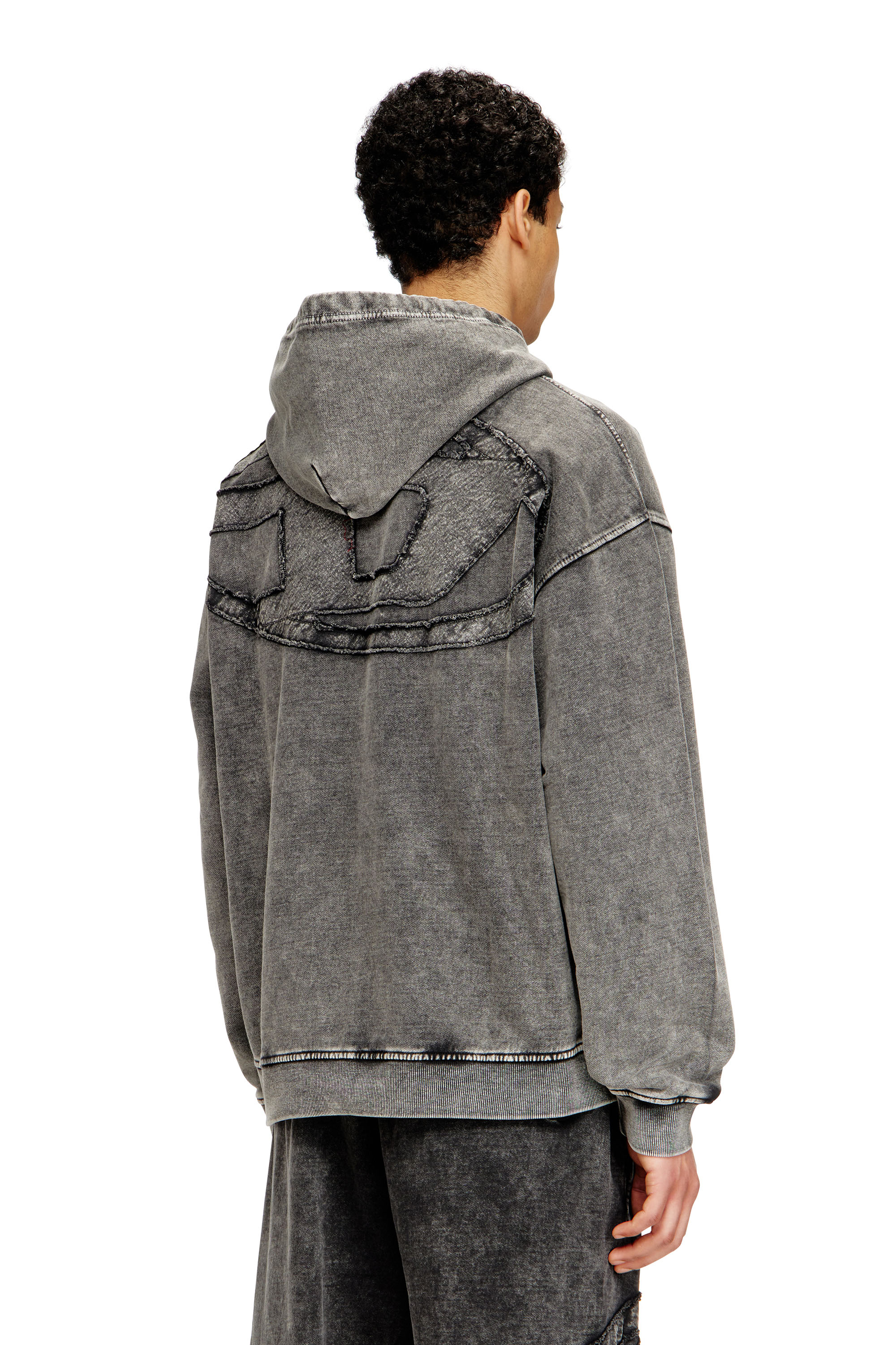 Diesel - S-BOXT-HOOD-DEN, Sweat à dos patchwork coupé brut Homme in Gris - 4