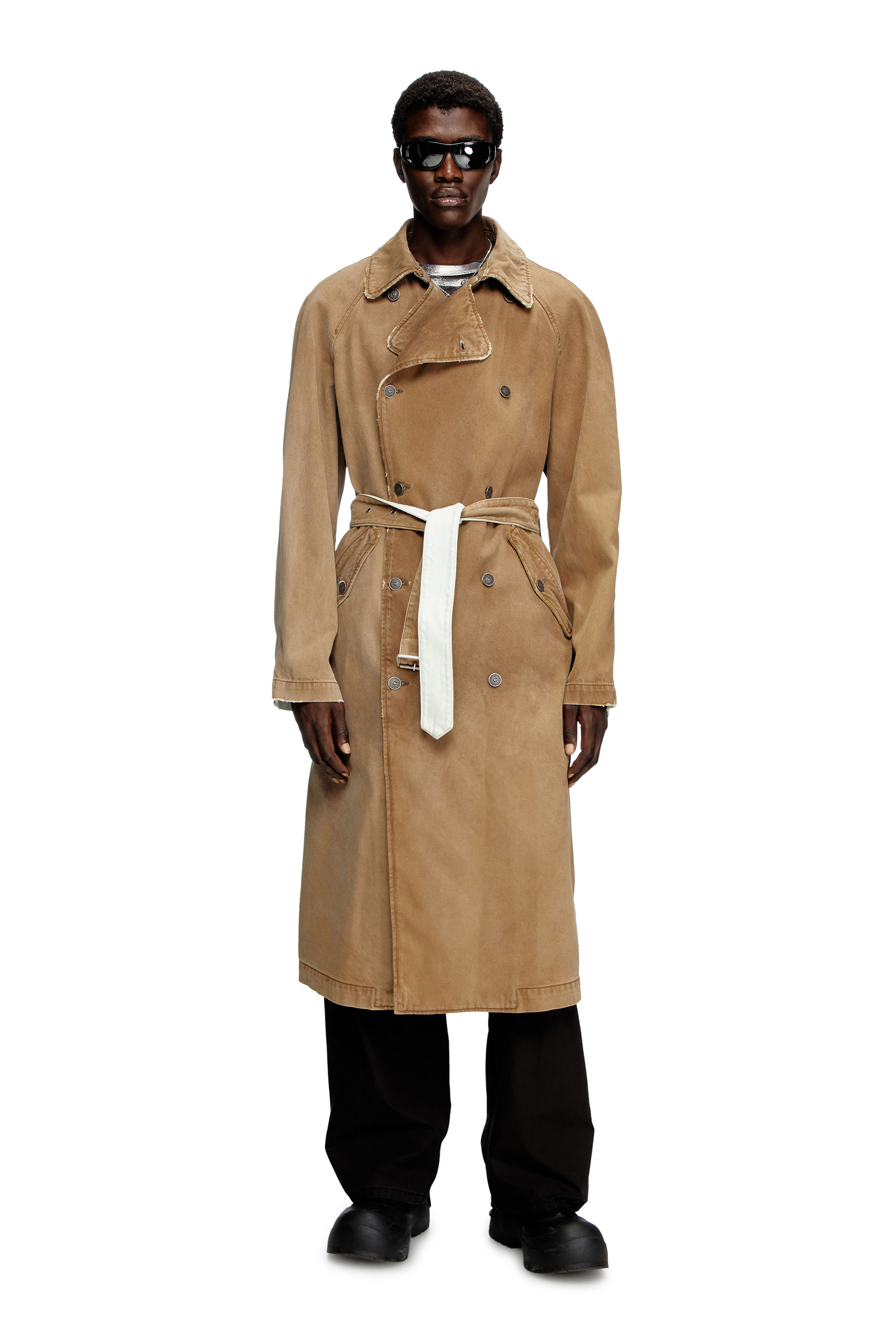 Women's Trench coat in overdirt denim | Brown | Diesel {{Country}}