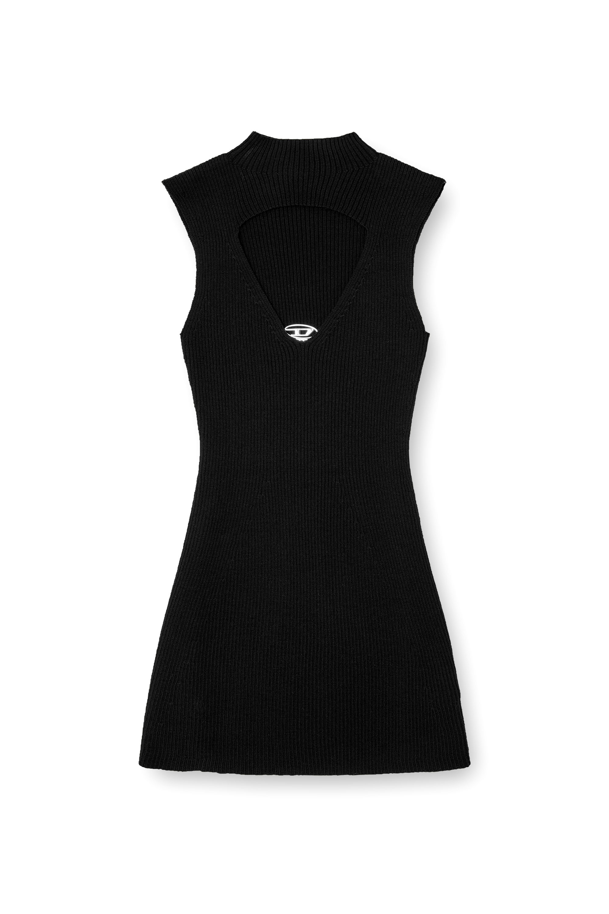 Diesel - M-OLONI-SHORT, Female's Mini wool dress with inlay in Black - 2