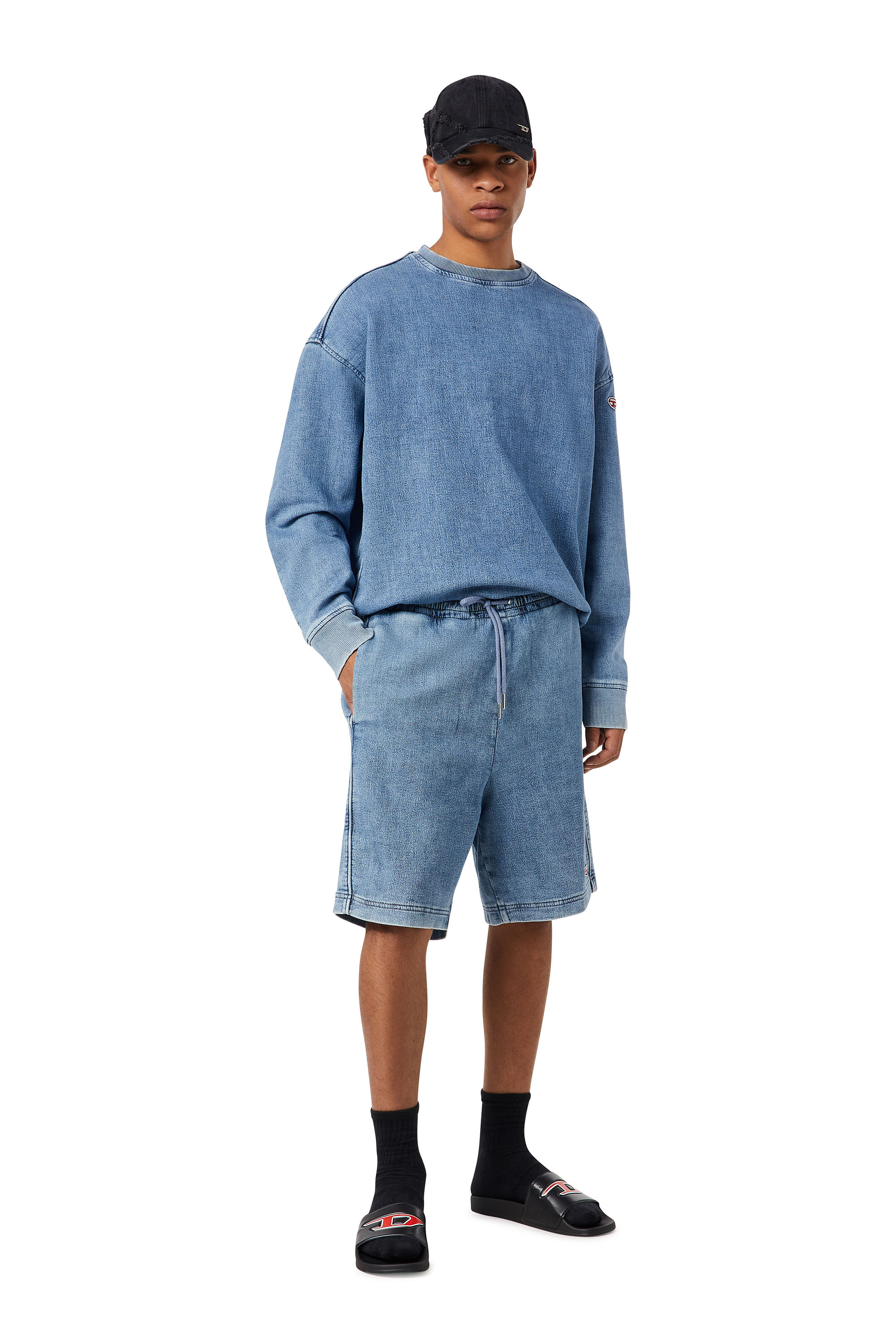 Diesel - D-BOXY TRACK DENIM SHORTS, Man's Shorts in Track Denim in Light Blue - 1