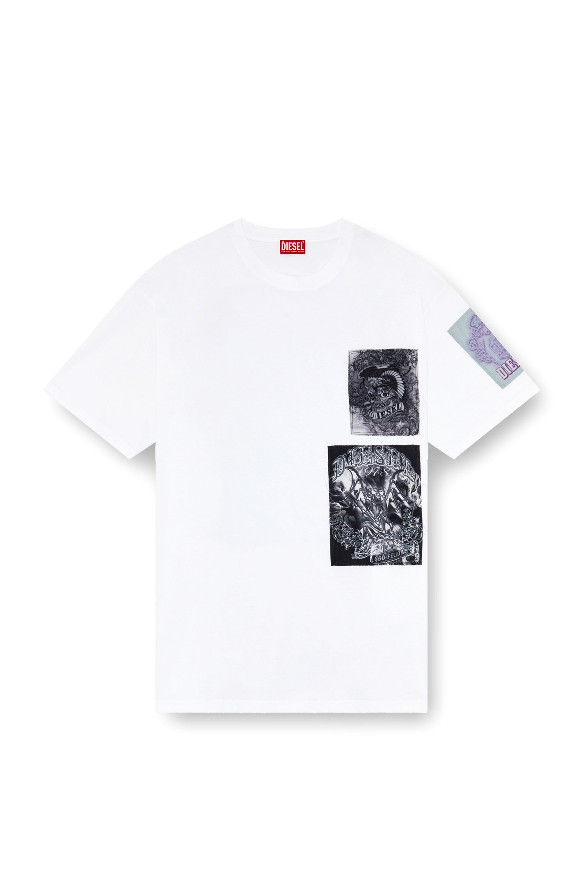 Diesel - T-BOXT-SLITS-Q10, Male's T-shirt with raw-cut printed patches in White - 3