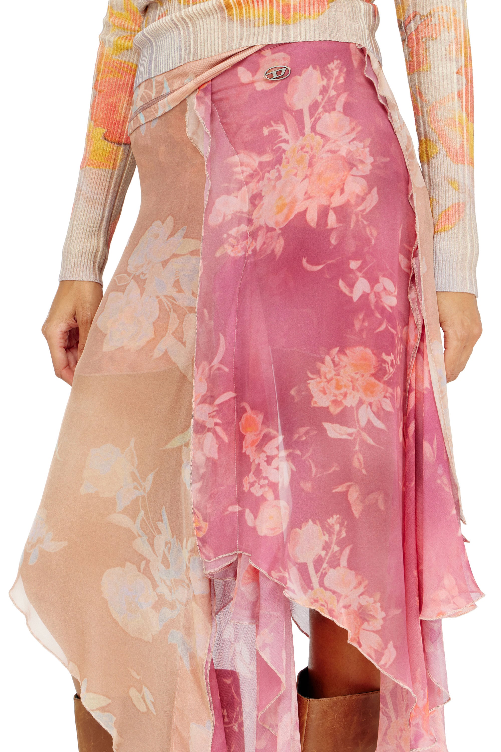Diesel - O-RIZIA, Woman's Asymmetric floral midi skirt in viscose and silk in null - 4
