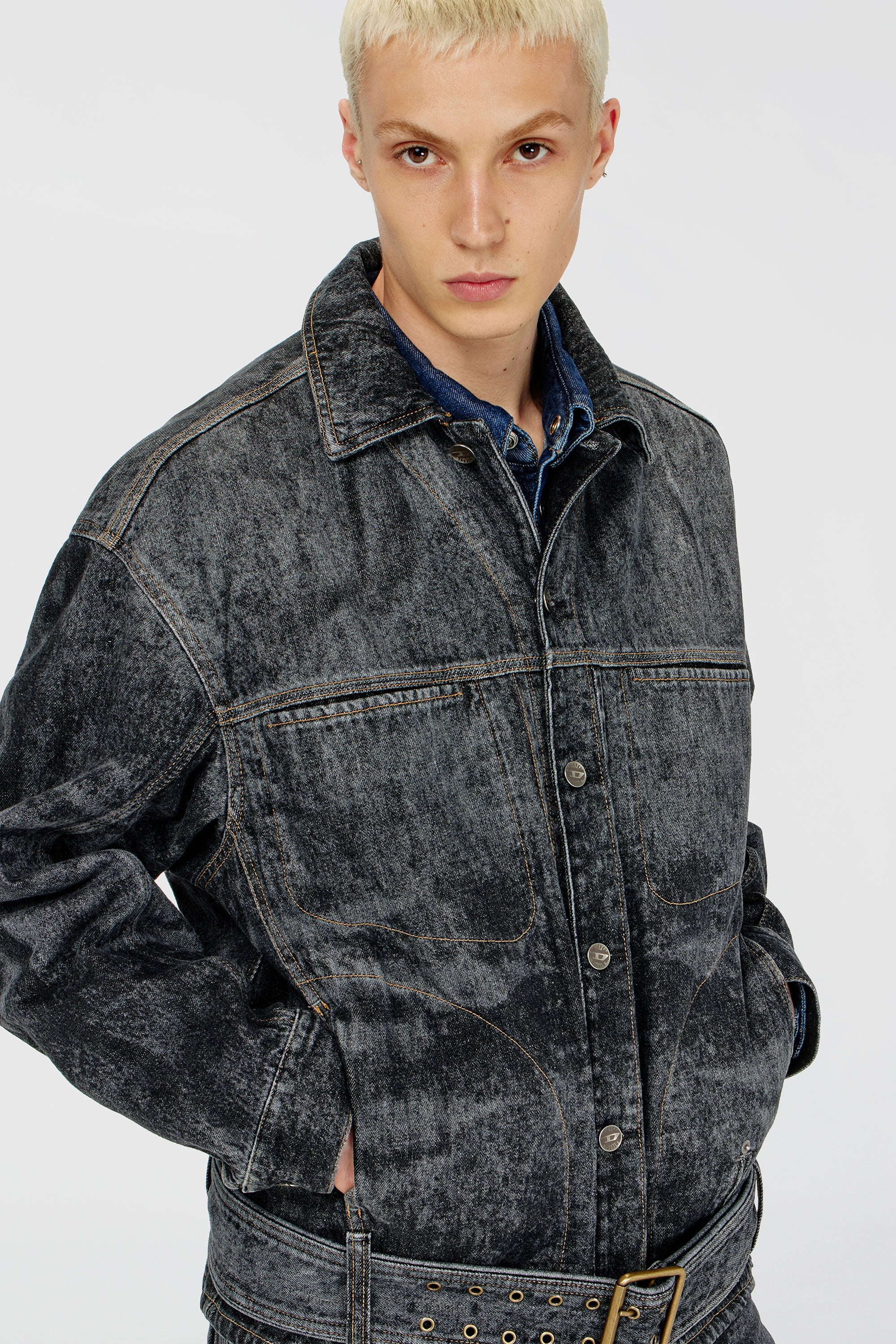 Men's Biker-inspired denim jacket | Grey | Diesel US