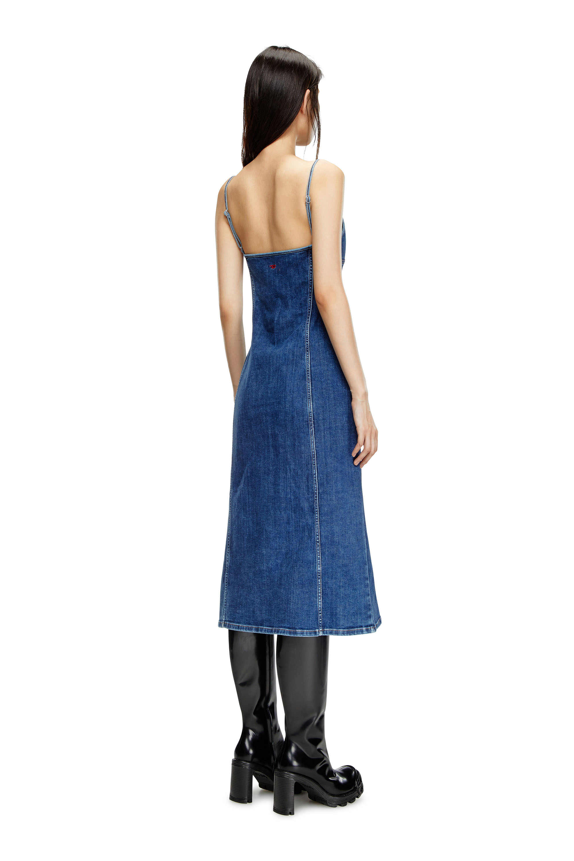 Diesel - DE-FULVY-DRESS-D, Female's Strappy midi dress in denim in Blue - 3