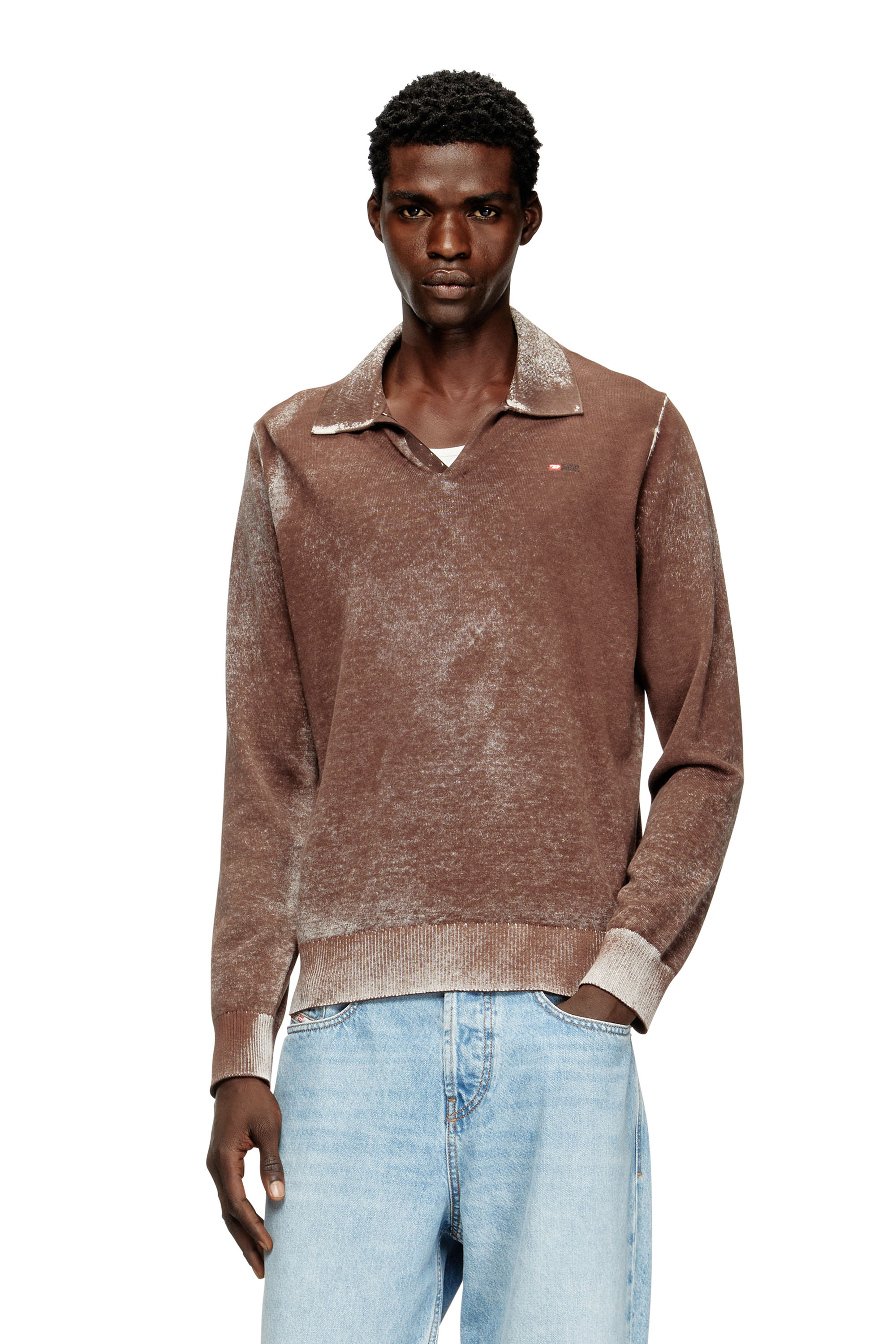 Diesel - K-LAWRENCE, Male's Polo jumper with faded reverse print in Brown/Grey - 3
