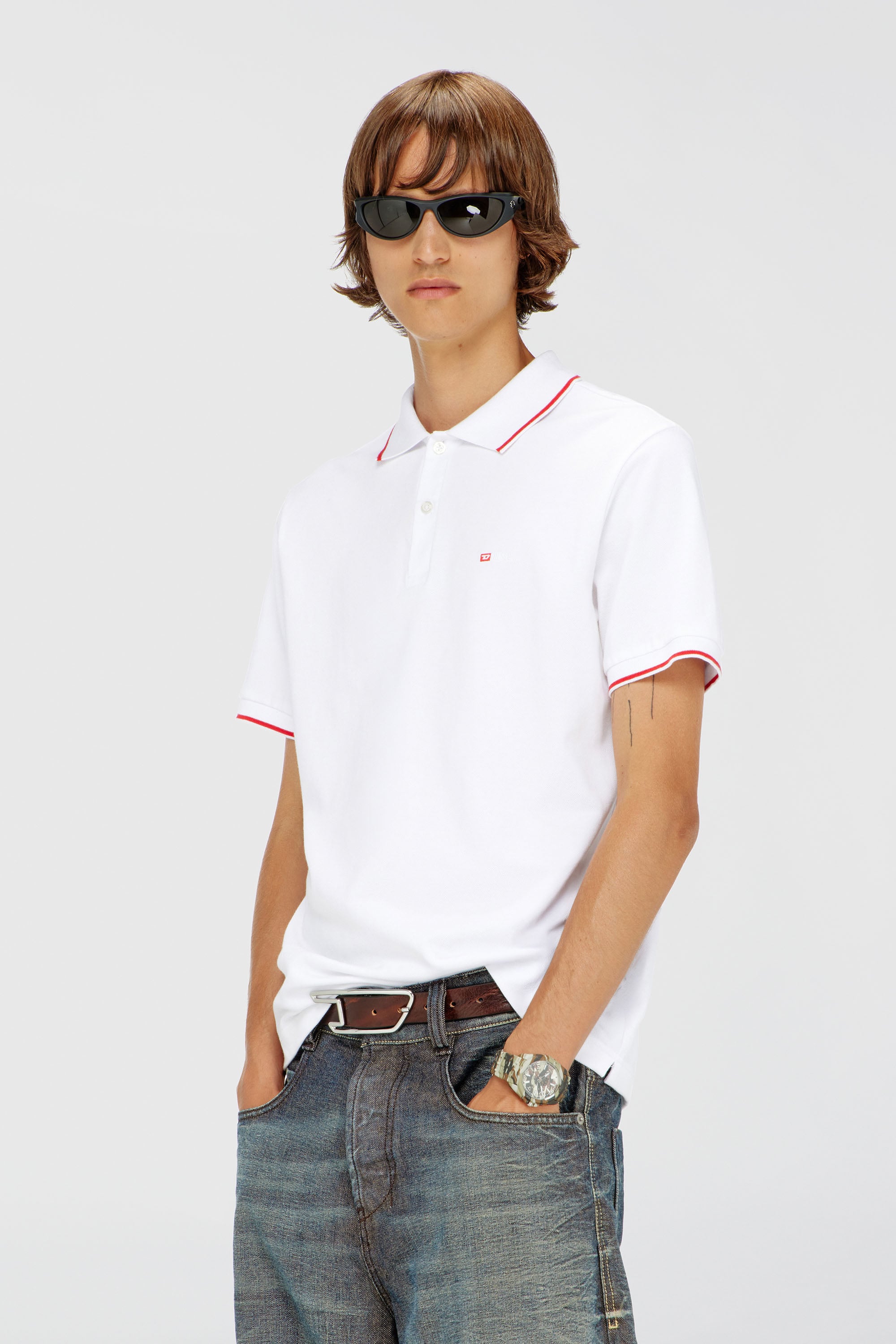 Diesel - T-FERRY-MICRODIV, Man's Polo shirt with micro Diesel embroidery in White - 1