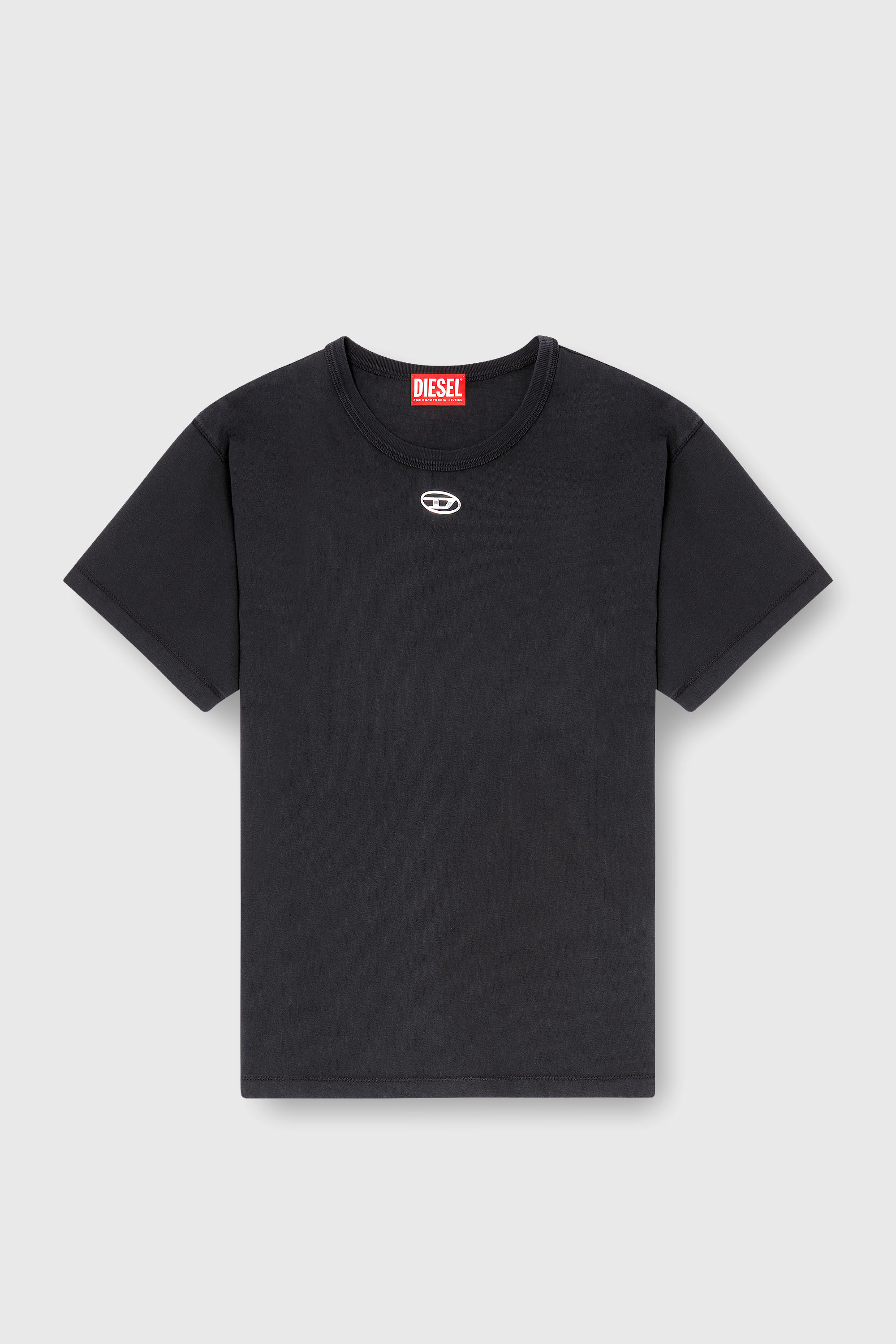 Diesel - T-NORMY-OD-S1, Camiseta de algod&oacute;n con Oval D met&aacute;lico Mujer in Negro - 2