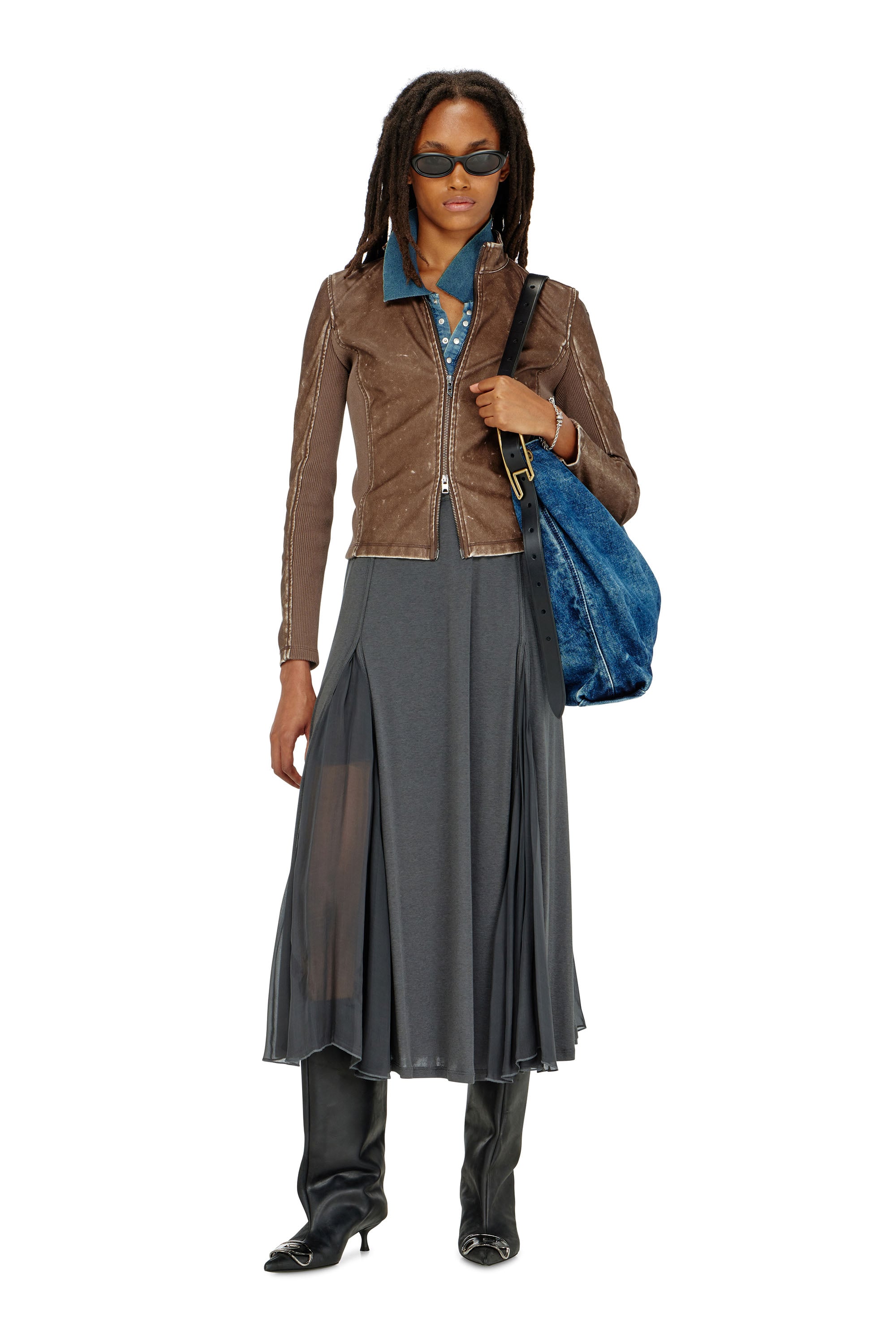 Diesel - O-LONGREI, Female's Midi skirt in ribbed jersey and chiffon in null - 1