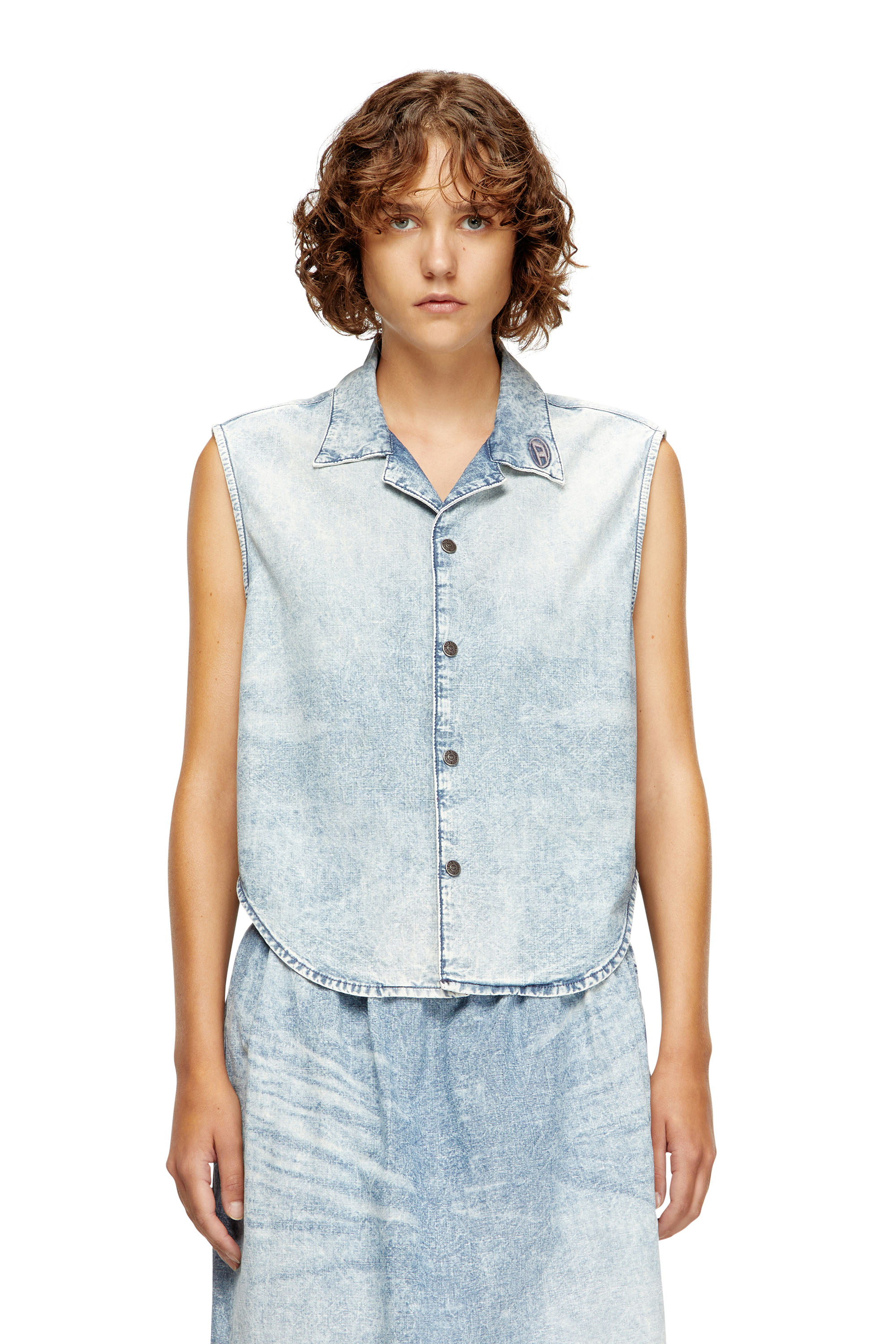 Diesel - DE-NABI-S, Woman's Sleeveless top in marbled denim in Light Blue - 1