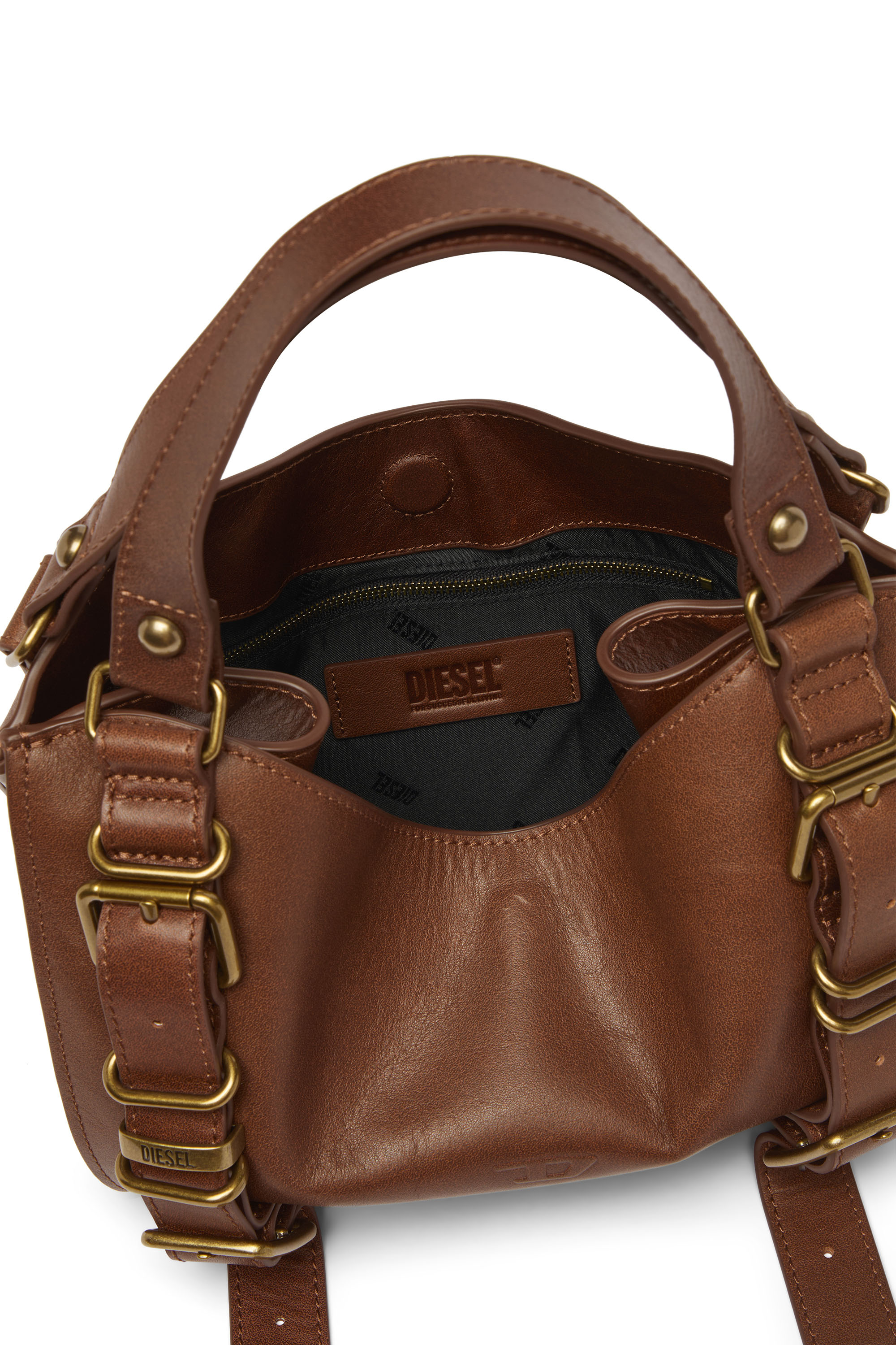 Diesel - D-ONE TOPHANDLE S, D-One-Sac small &agrave; poign&eacute;e sup&eacute;rieure en cuir trait&eacute; Femme in Marron - 3