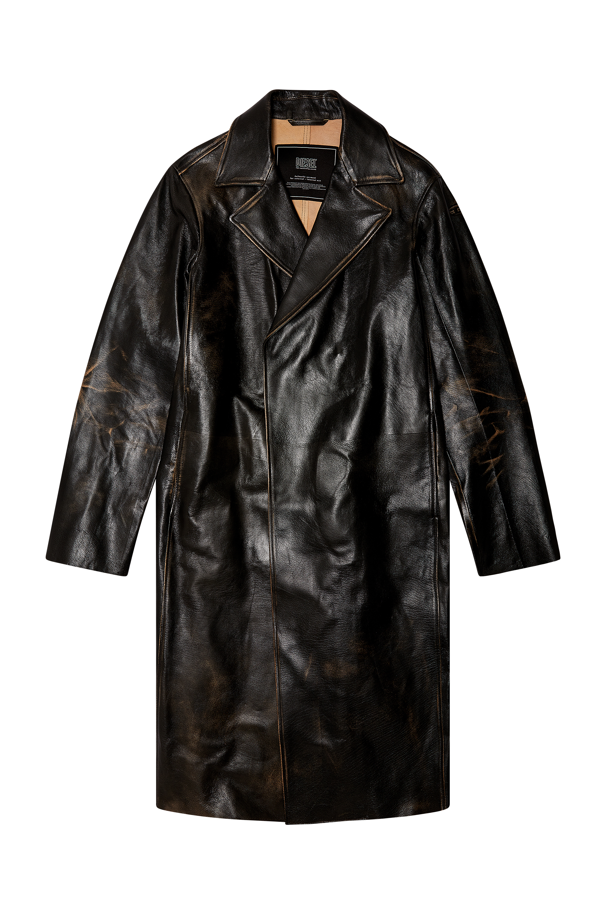 Men's Distressed leather trench coat | Brown | Diesel