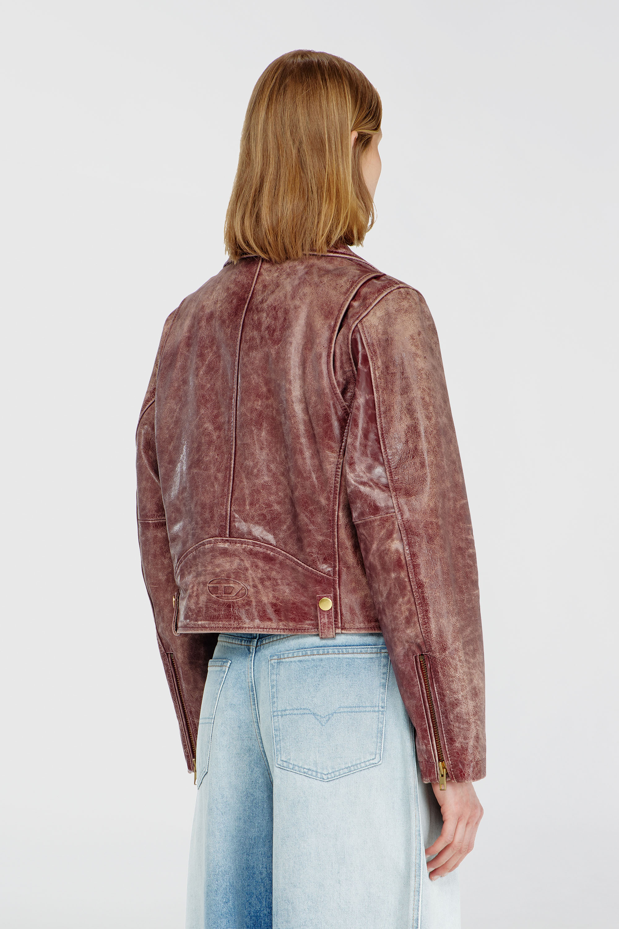Diesel - L-UNATIC-T1, Woman's Biker jacket in treated leather in Brown - 5
