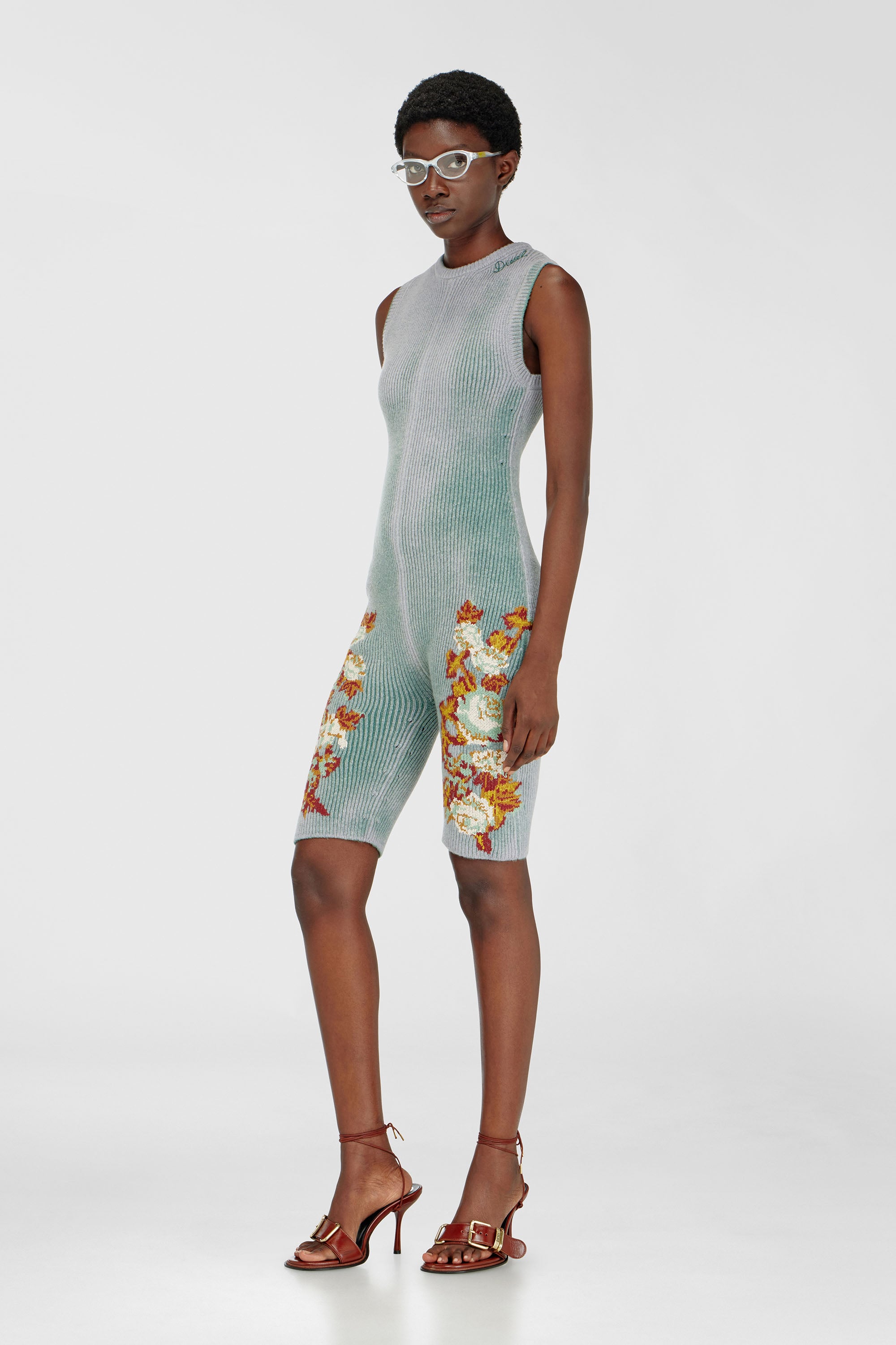Diesel - M-RAREM, Female's Knitted playsuit with floral motif in null - 1