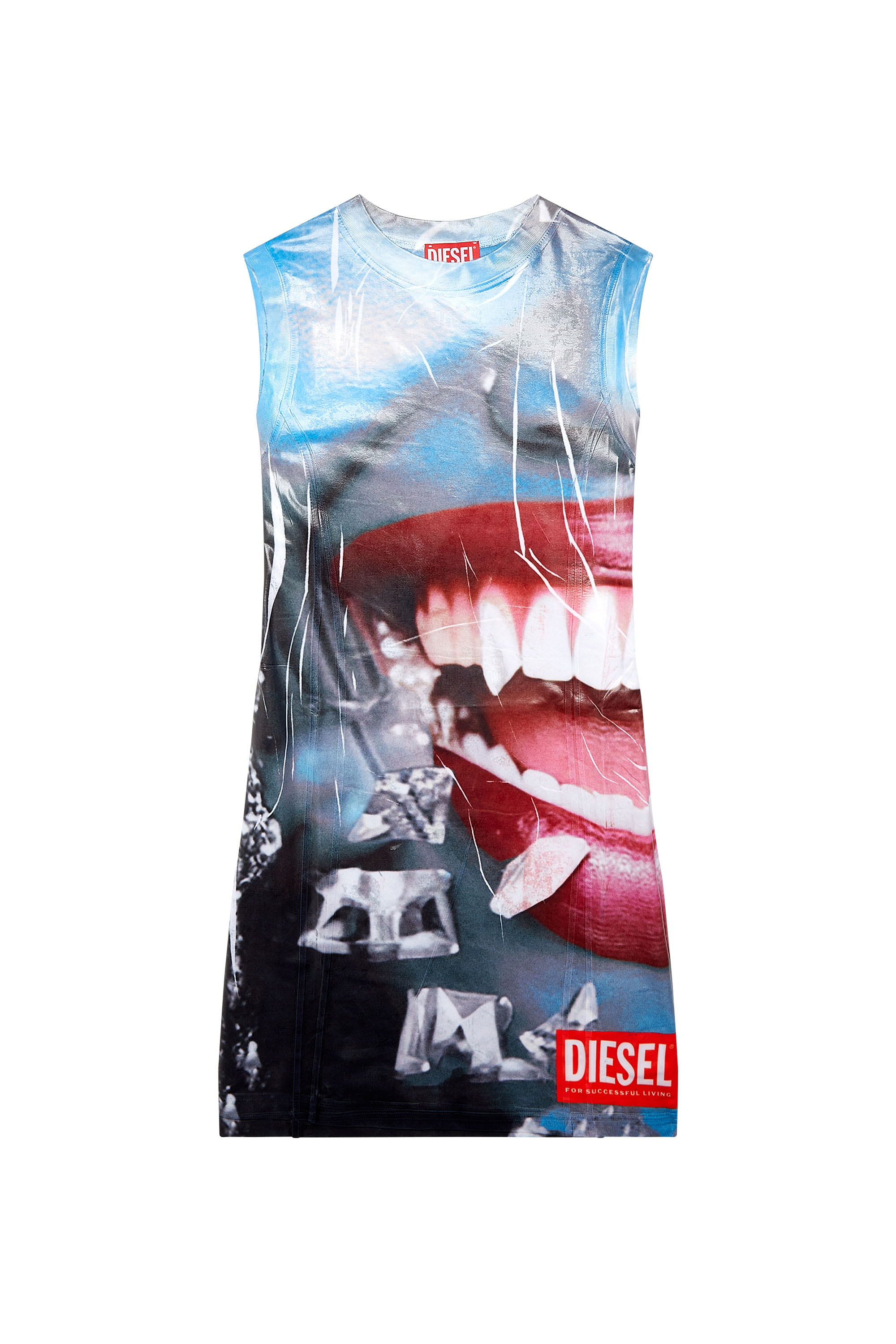 Diesel - D-FACES, Woman's Mini dress with close-up face print in Blue - 2