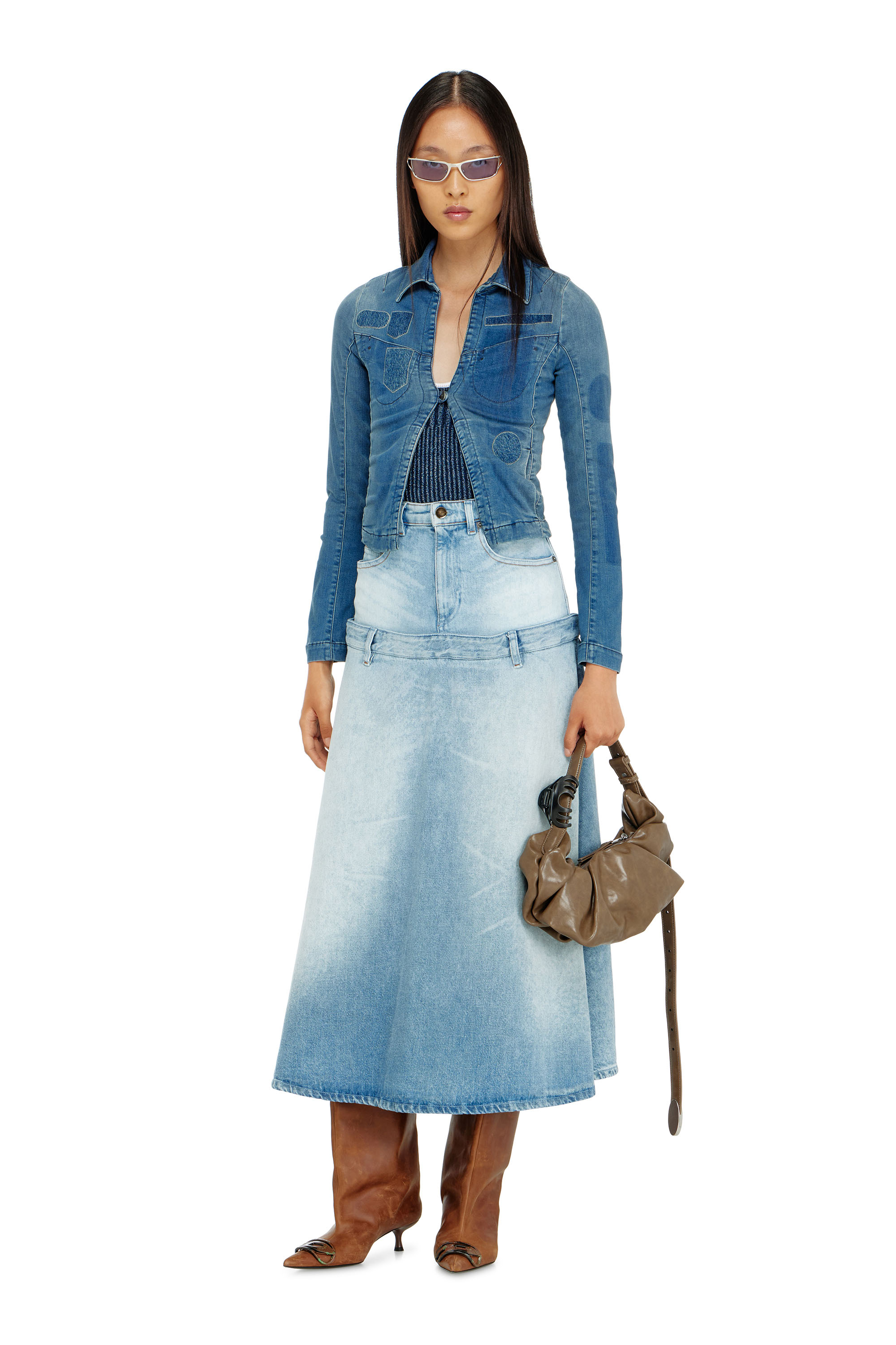Diesel - DE-VILARA-S, Woman's One-button denim shirt with patch effects in Blue - 1