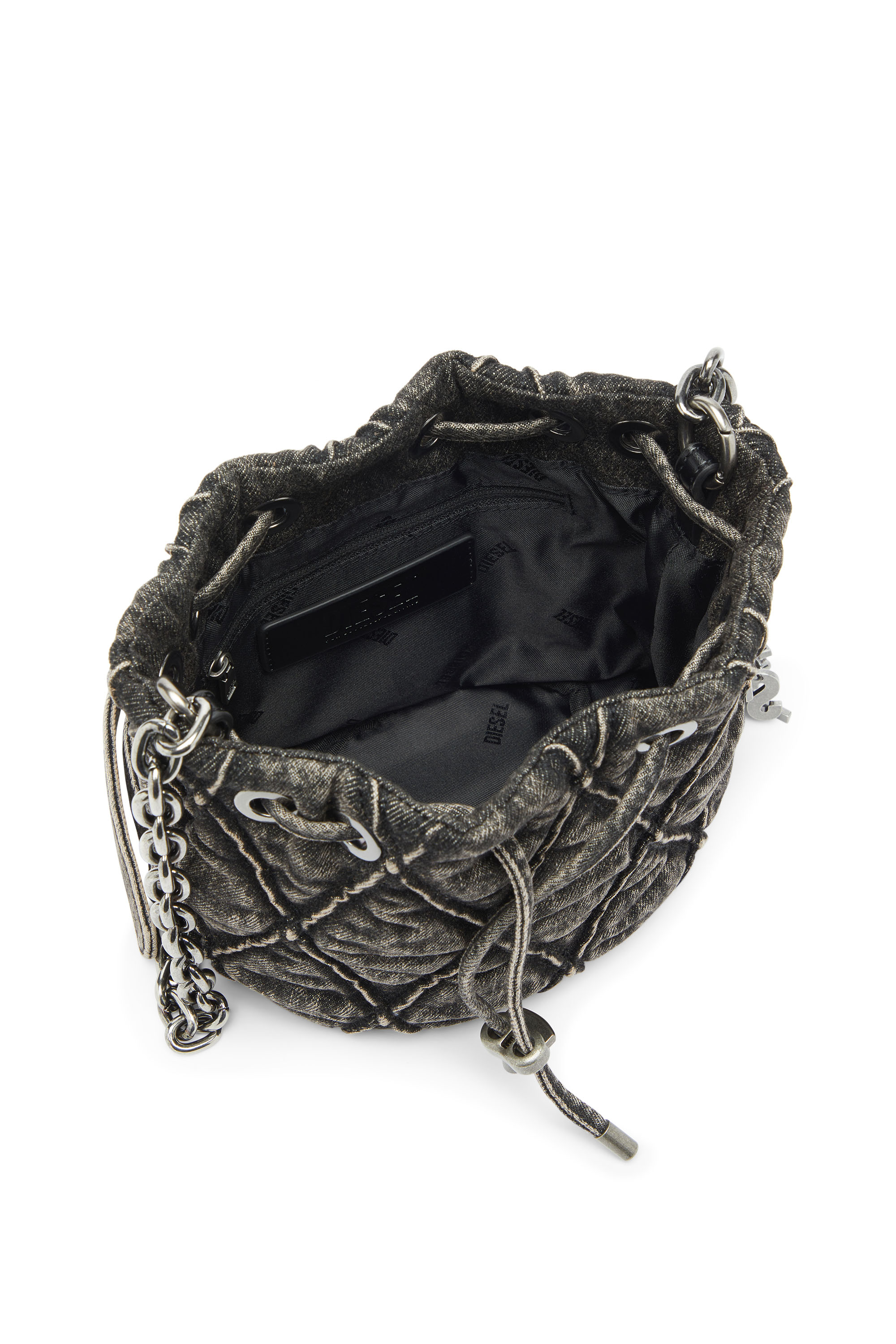Diesel - CHARM-D BUCKET S, Woman's Charm-D - Bucket bag in acid-wash quilted denim in Dark grey - 3
