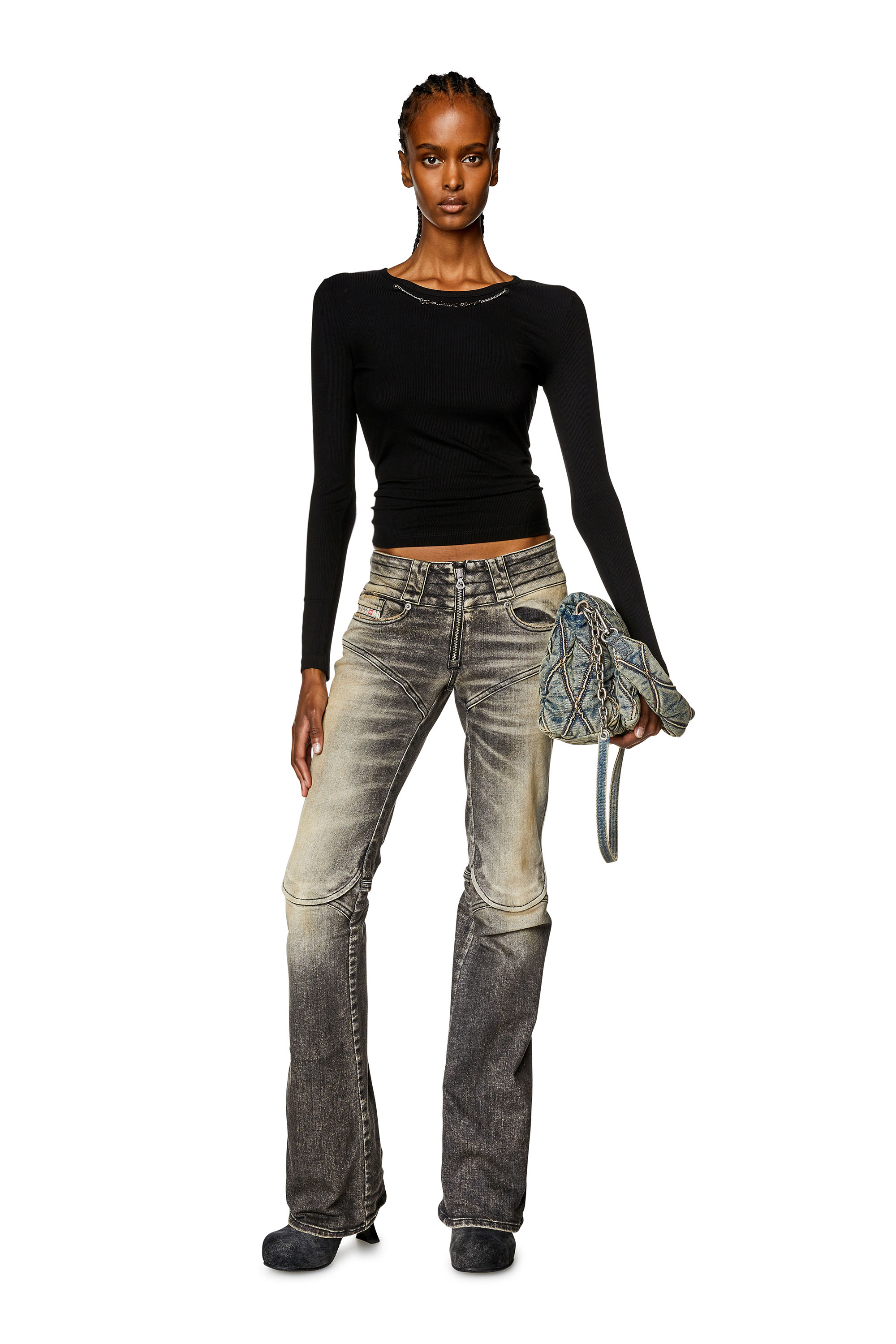 Diesel - T-MATIC-LS, Woman's Long-sleeve top with chain necklace in Black - 1