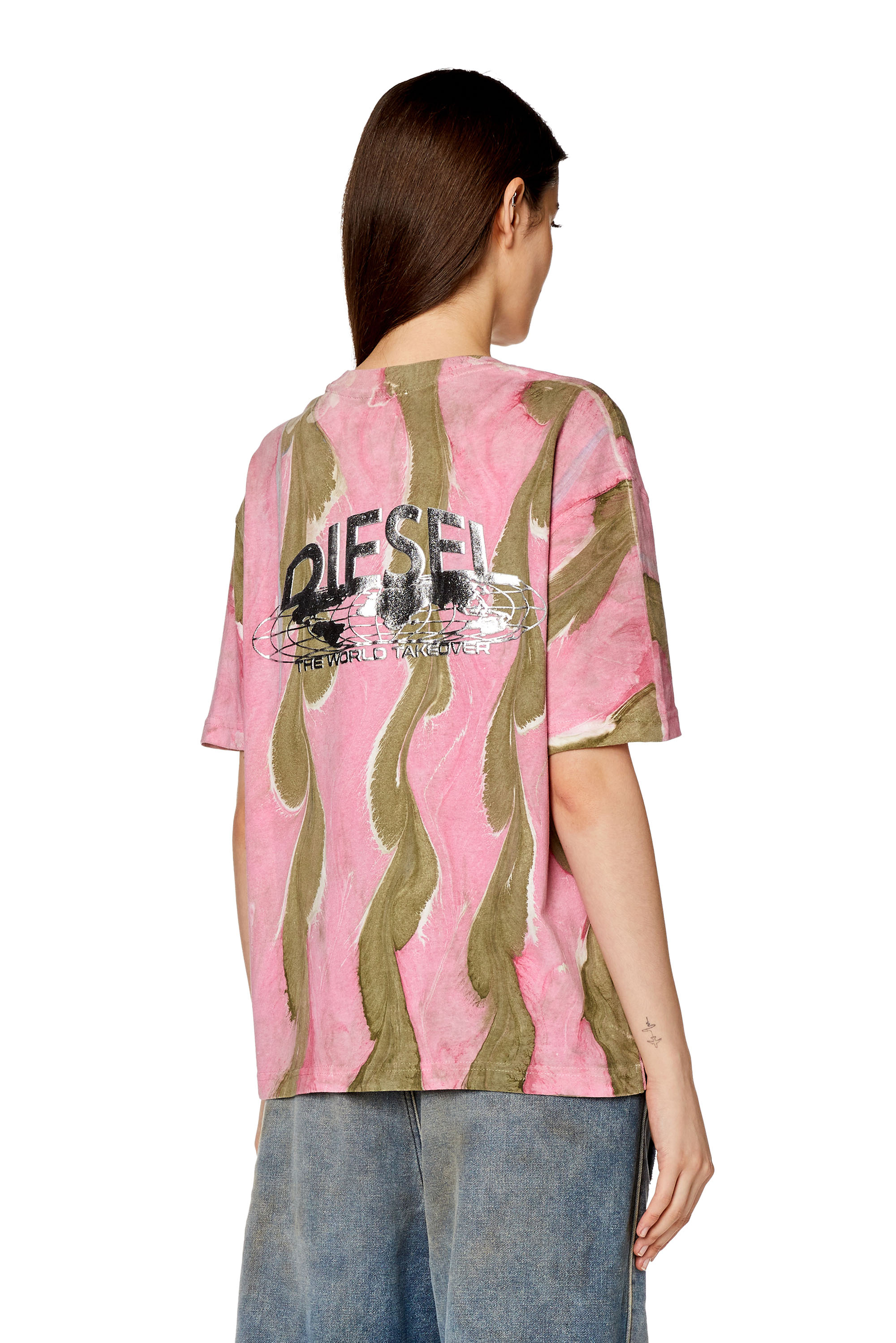 Diesel - T-DANNY-L3, Woman's T-shirt with swirly print in Green/Pink - 4