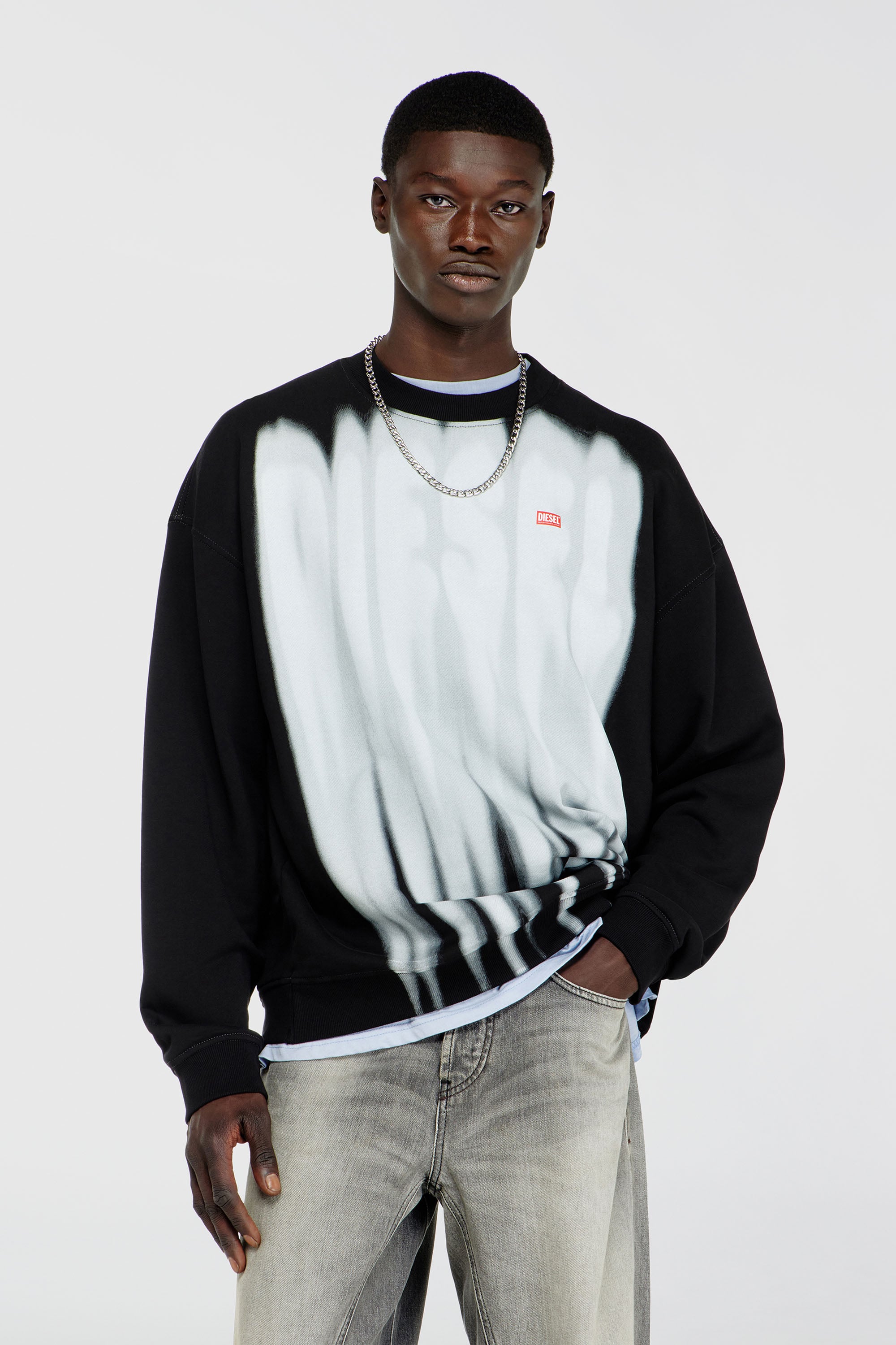 Diesel - S-BOXT-AA1, Male's Cotton sweatshirt with graphic print in Black/White - 1
