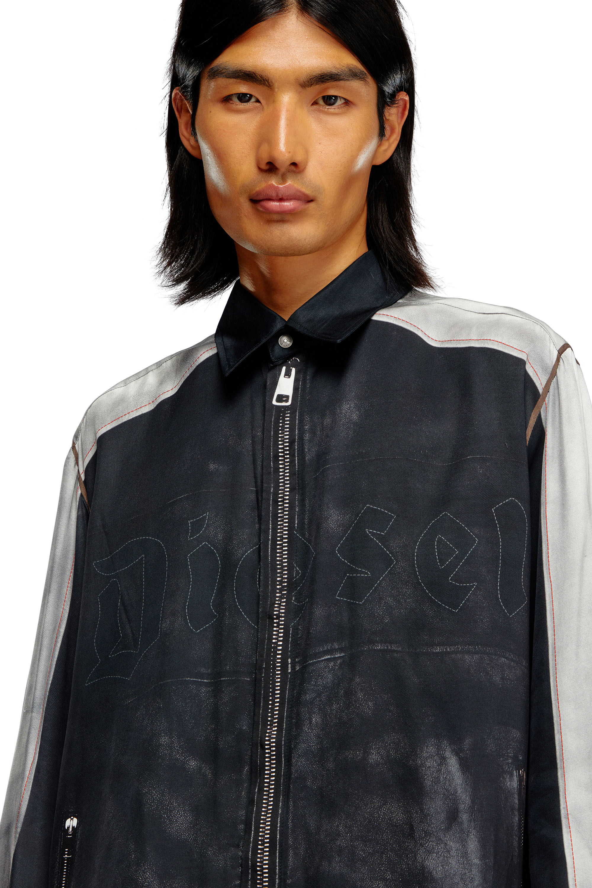 Diesel - S-AFTER, Male's Shirt with trompe l'oeil print in Black/Grey - 3