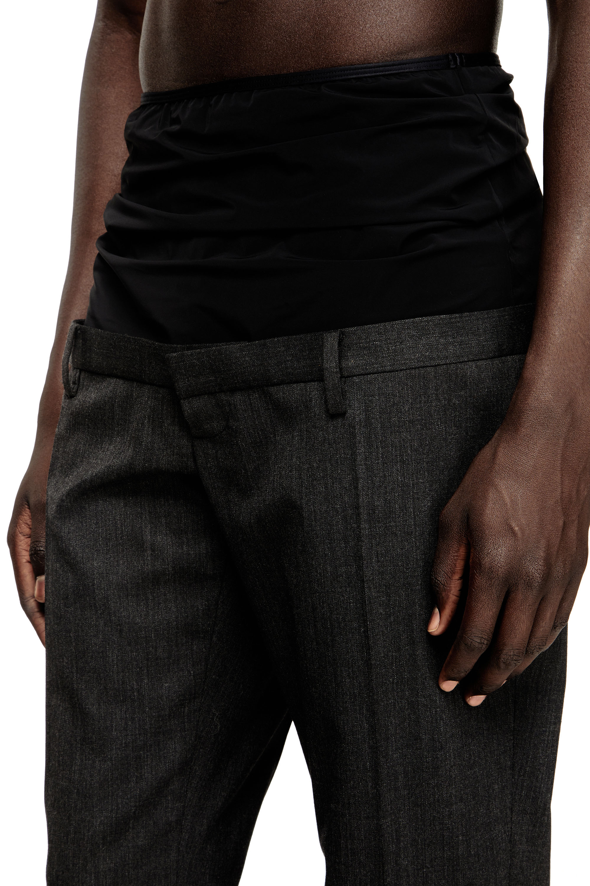 Diesel - P-AUREL-1, Man's Wool trousers with stretch waist in Dark grey - 6