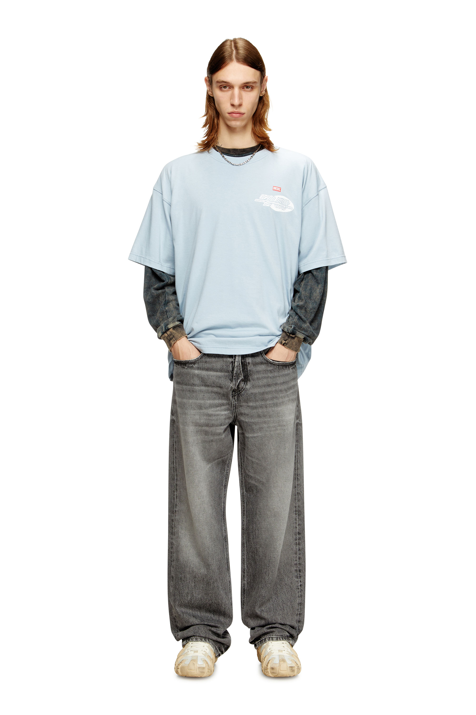 Diesel - T-BOXT-T23, Male's Cotton T-shirt with graphic print in Light Blue - 2