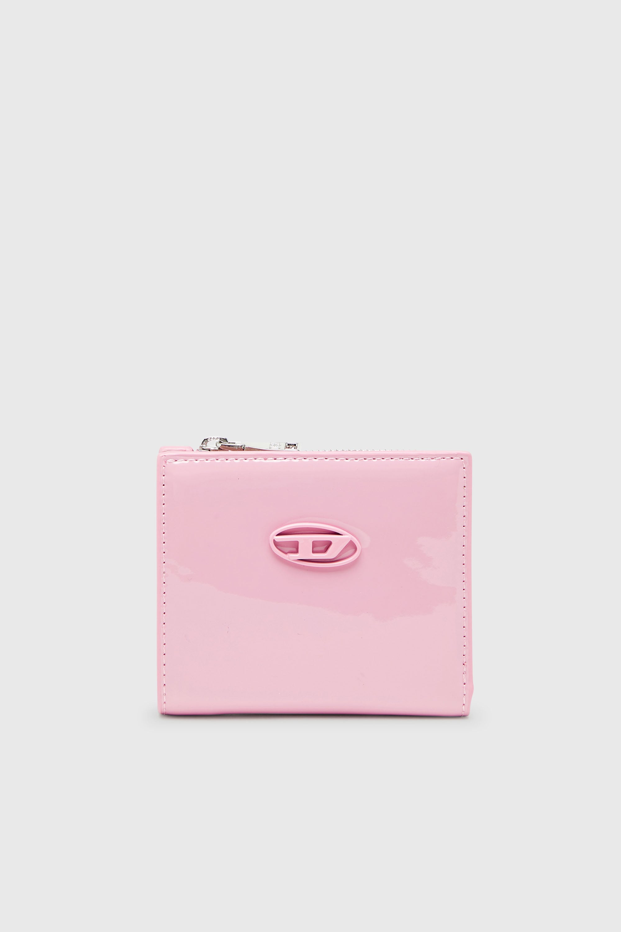 Diesel - PLAY BI FOLD ZIP L, Cartera que se pliega por la mitad de poliuretano brillante Mujer in Rosa - 1