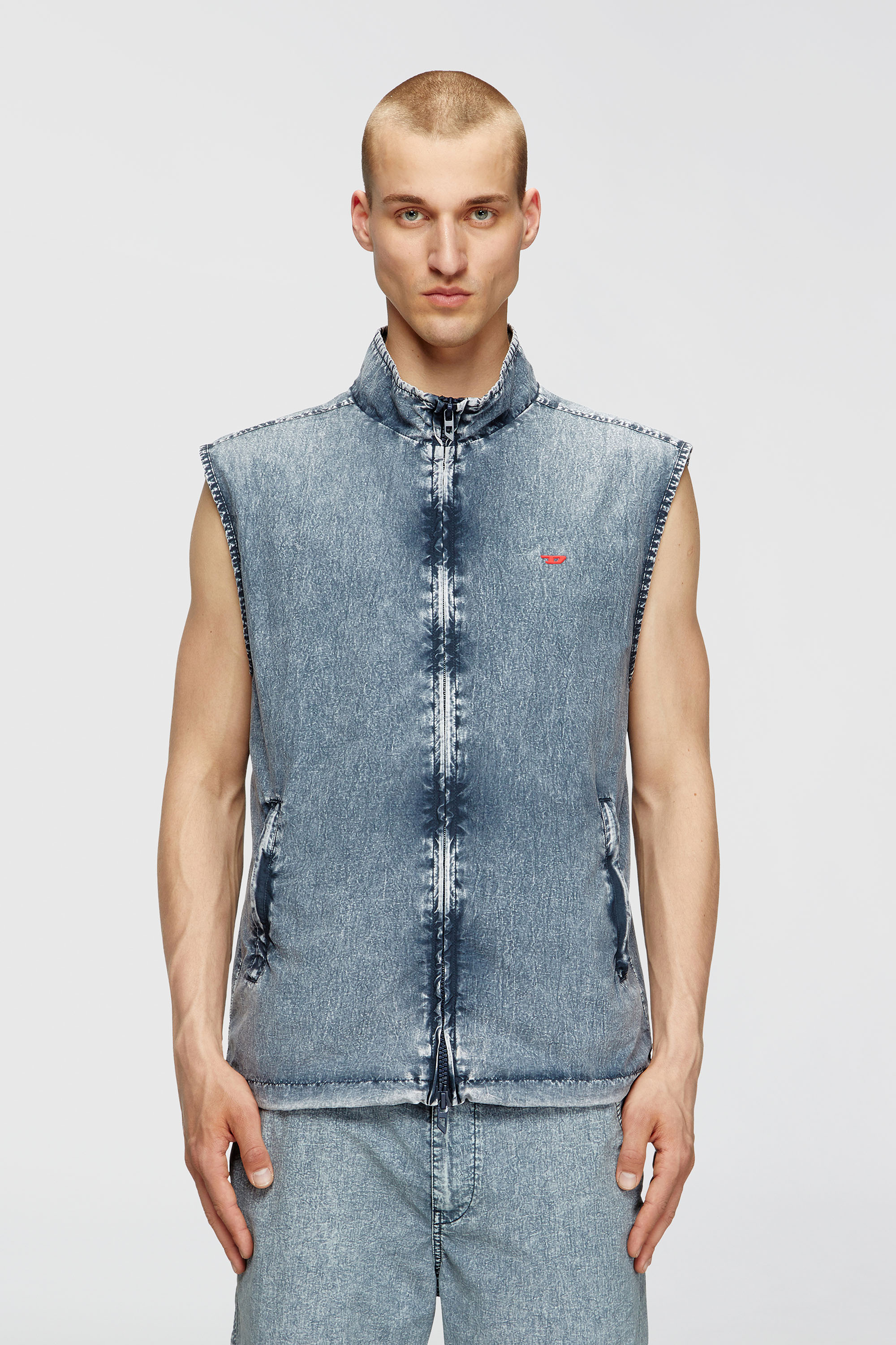 Diesel - J-ERB, Man's Vest in recycled nylon taslan in Medium blue - 1