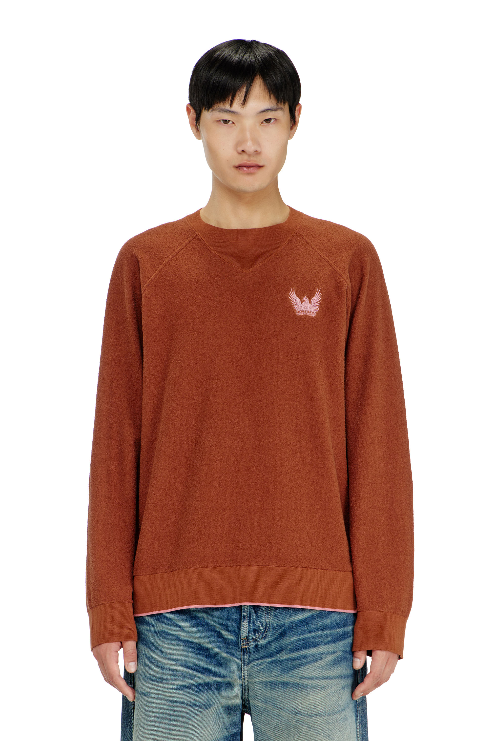 Diesel - K-RALFS, Man's Boucl&eacute; jumper with Phoenix embroidery in Brown - 1