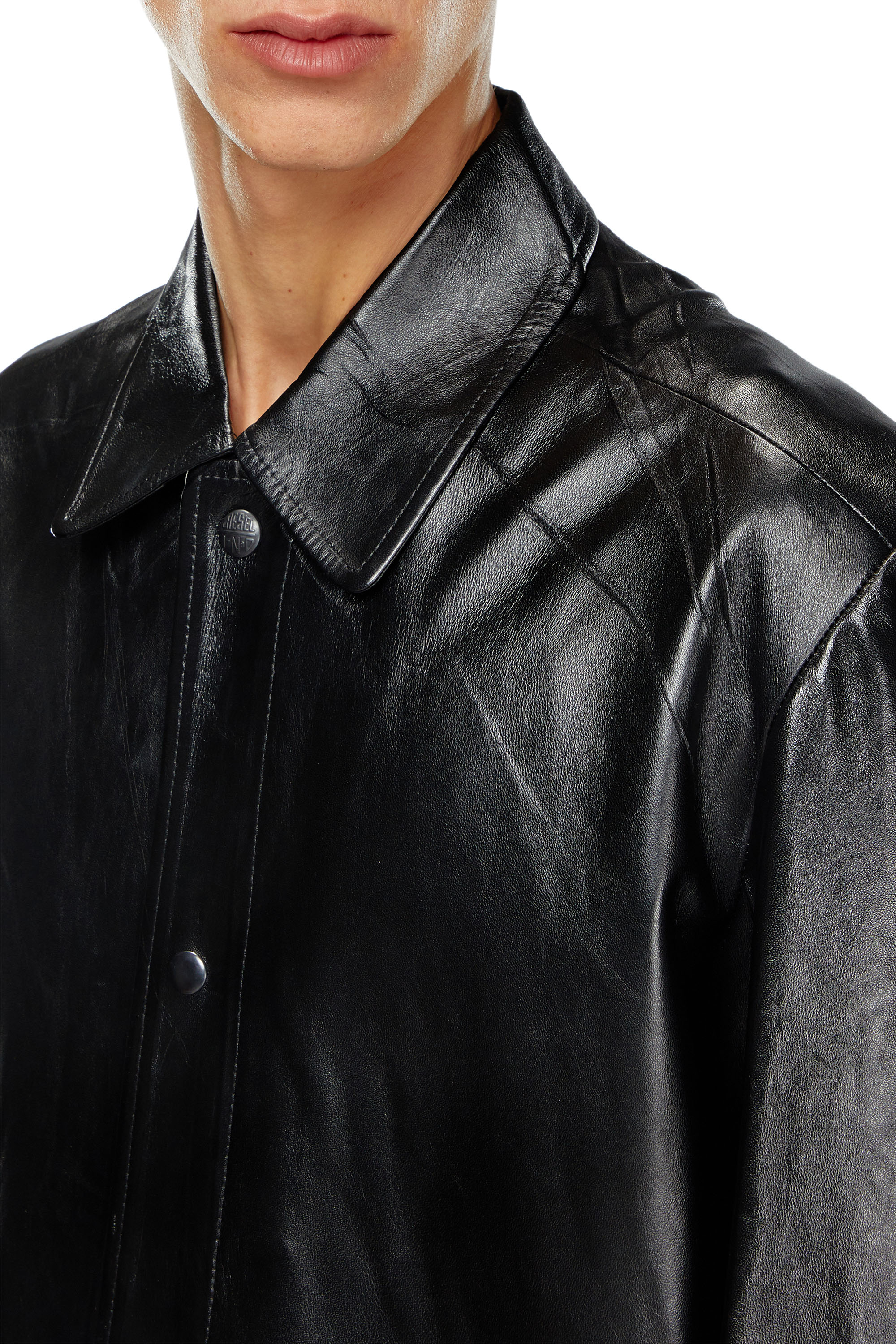 Diesel - L-CORDIER, Man's Coated leather coat in Black - 4
