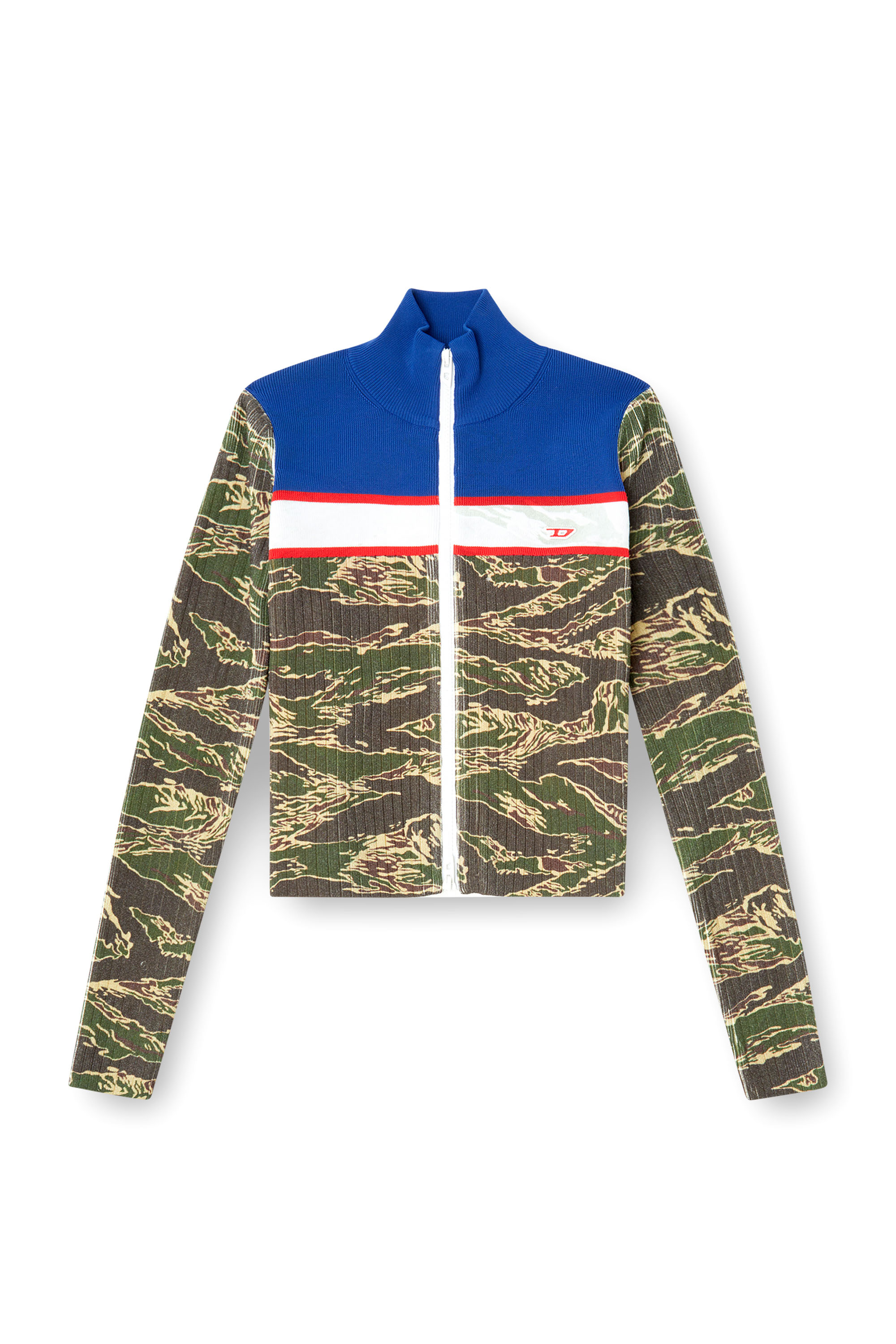 Diesel - M-CAMUT, Woman's Camo zip sweater in ribbed viscose in Blue/Green - 3