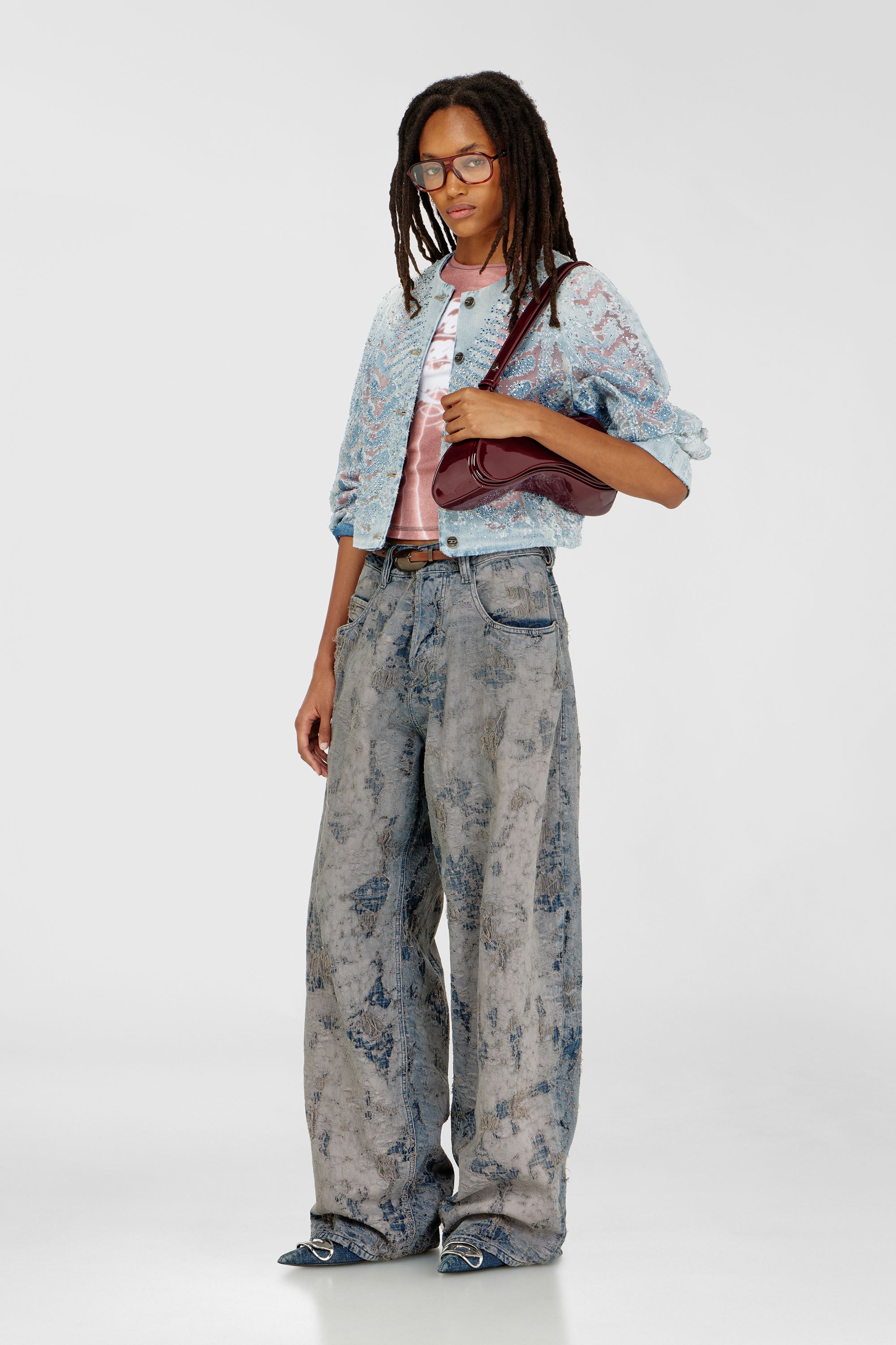Diesel - DE-SOLIXIA-S, Woman's Jacket in microstone devor&eacute; denim in Light Blue - 2
