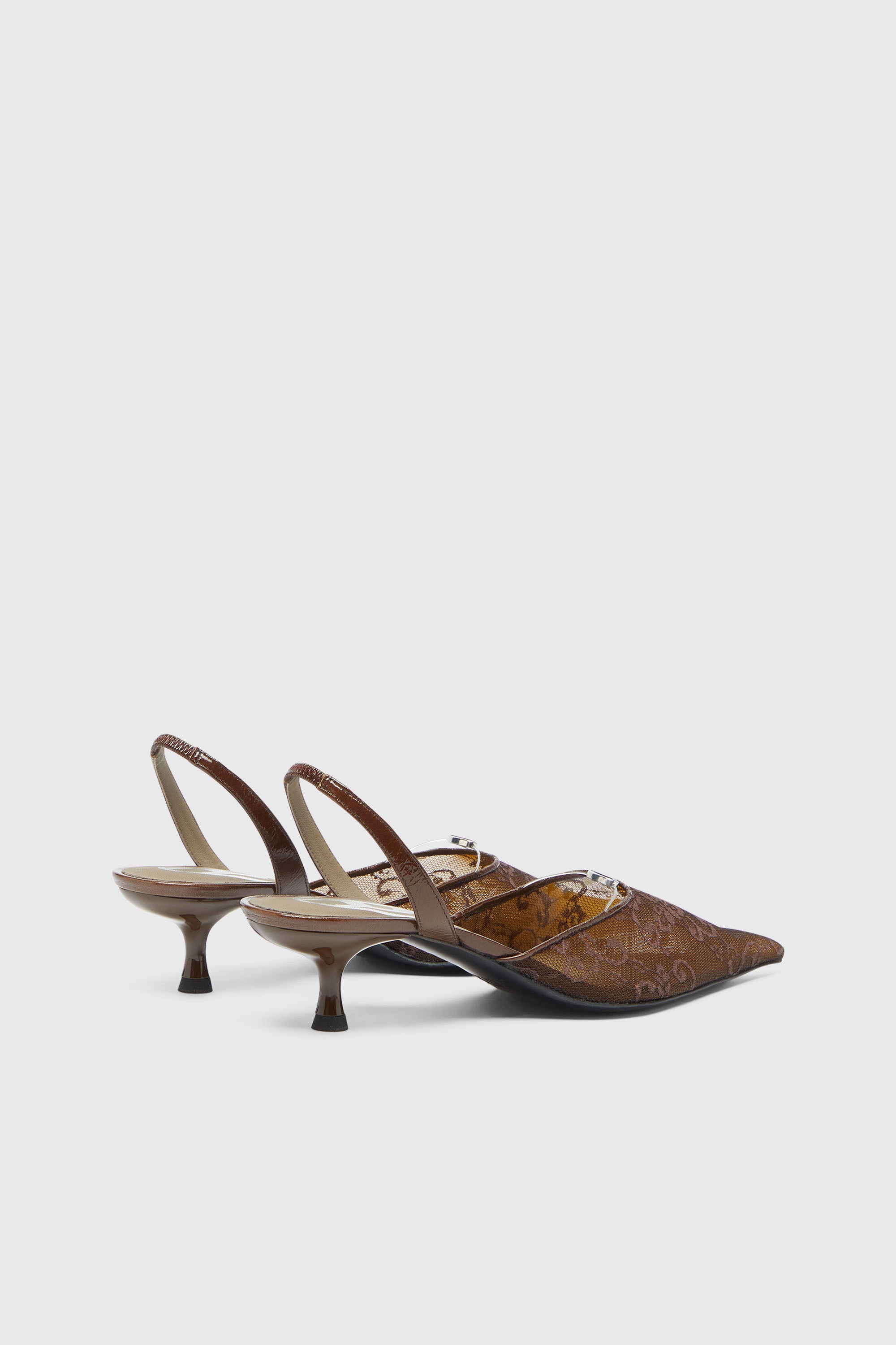 Diesel - D-JEWELS  40 SB LACE, D-Jewels - Slingbacks de encaje y cuero Mujer in Marr&oacute;n - 3