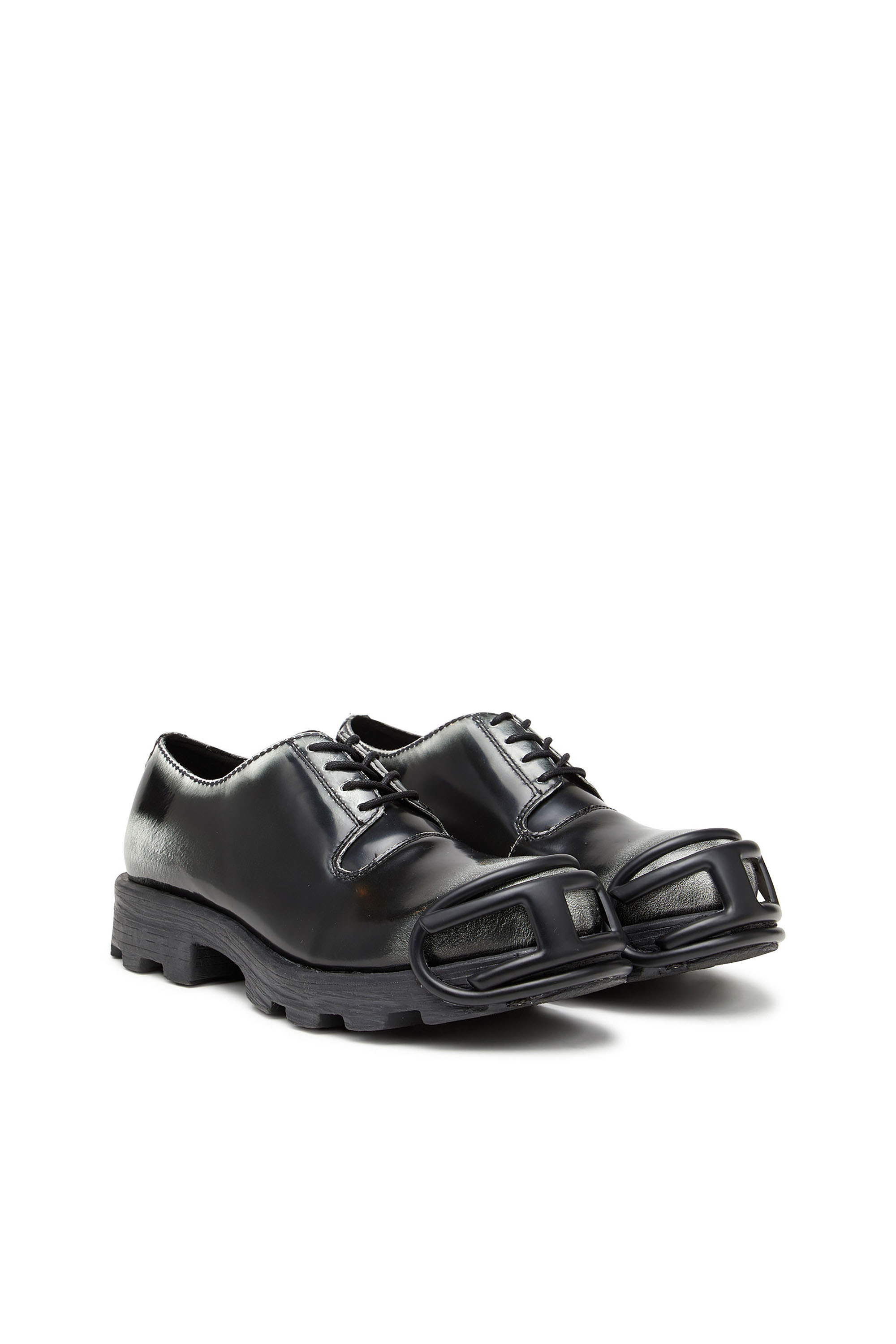 Diesel - D-HAMMER SO D, Male's D-Hammer-Derby shoes in shiny two-tone leather in Black/White - 3