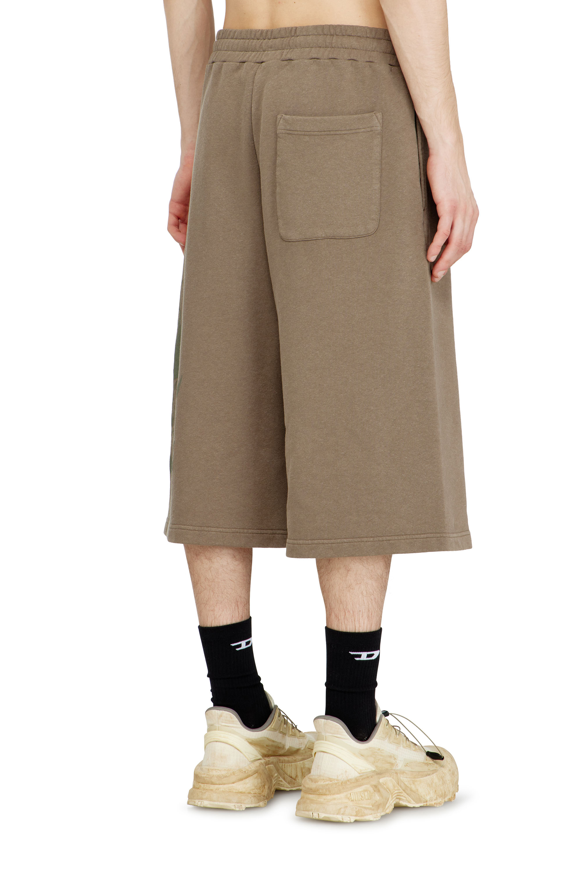 Diesel - P-FROM, Male's Treated longline sweat shorts with print in Beige - 4