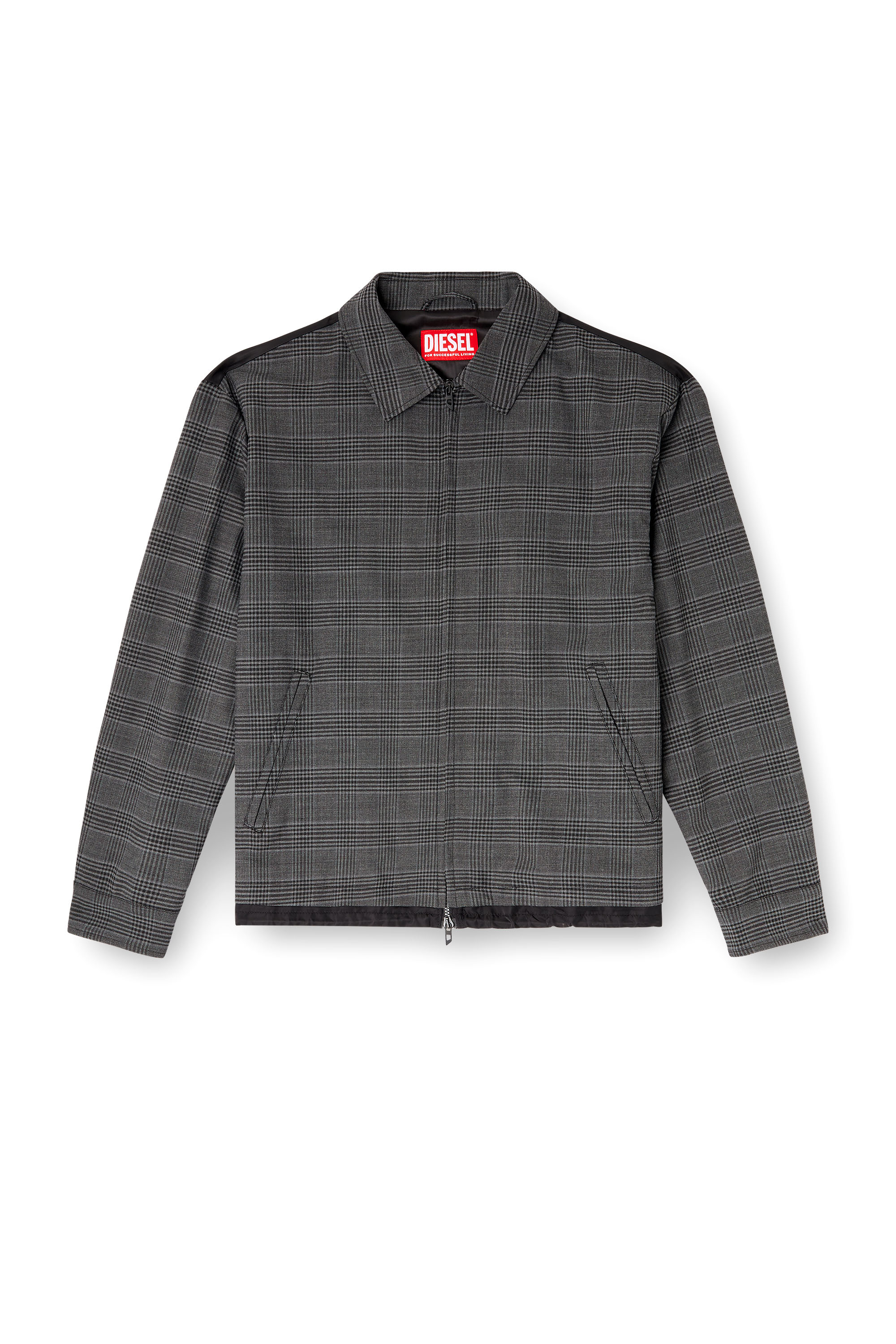 Diesel - J-TING, Male's Coach jacket in Prince of Wales wool blend and satin in Black/Grey - 3