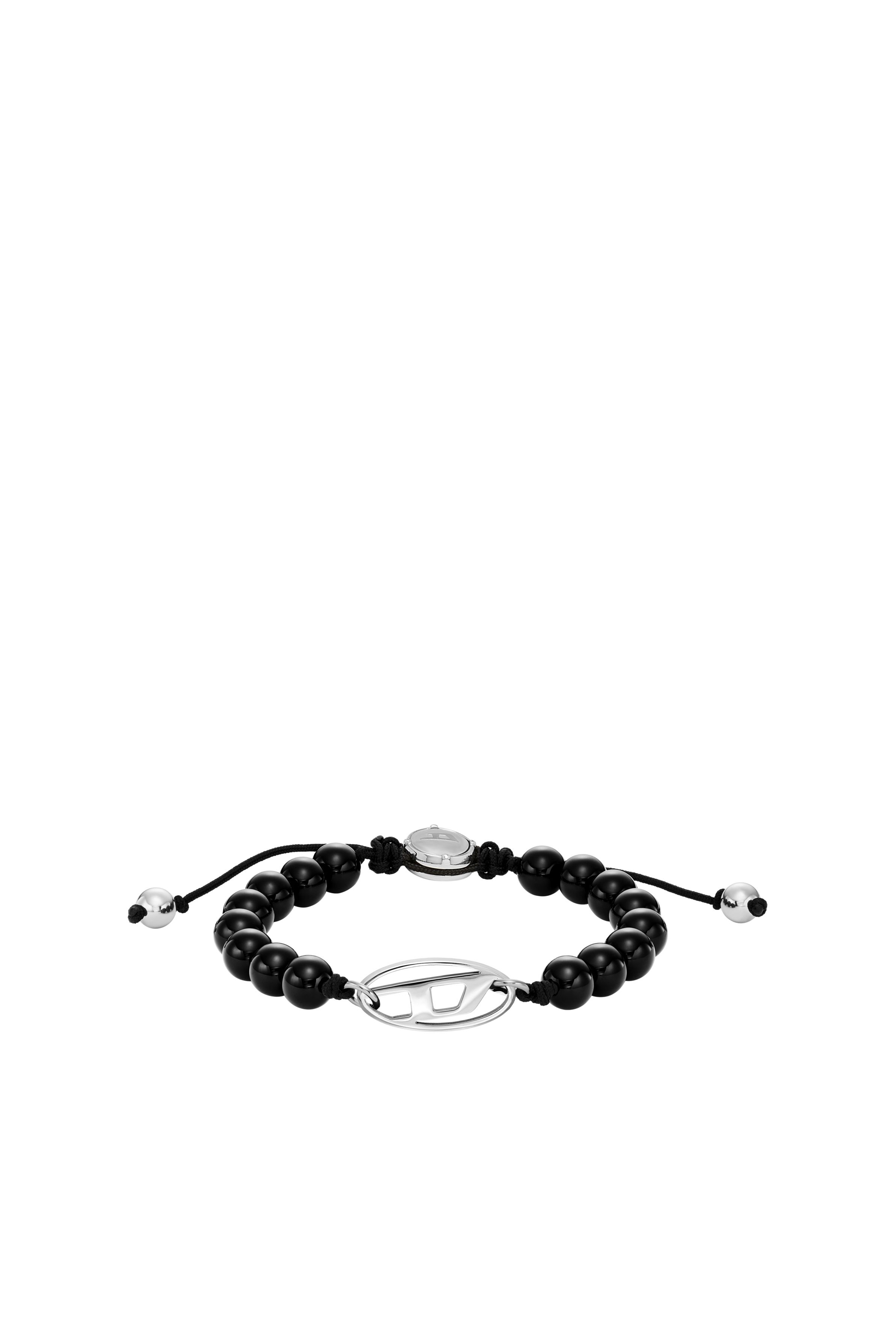 Women's Oval D Logo Black Agate Beaded Bracelet | Black | Diesel