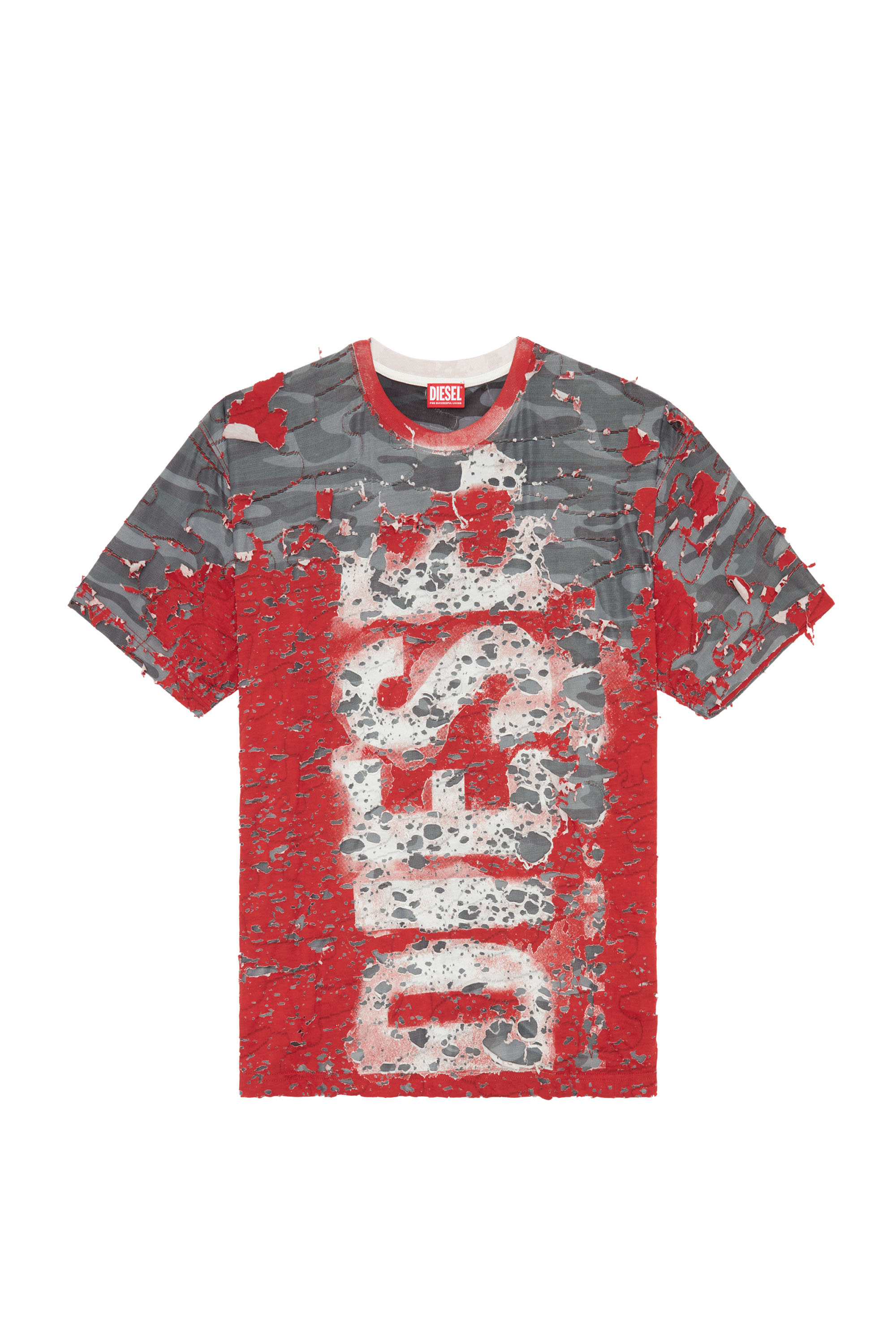 Men's Logo T-shirt in destroyed jersey | Red | Diesel Men's Logo T-shirt in destroyed jersey | Red | Diesel