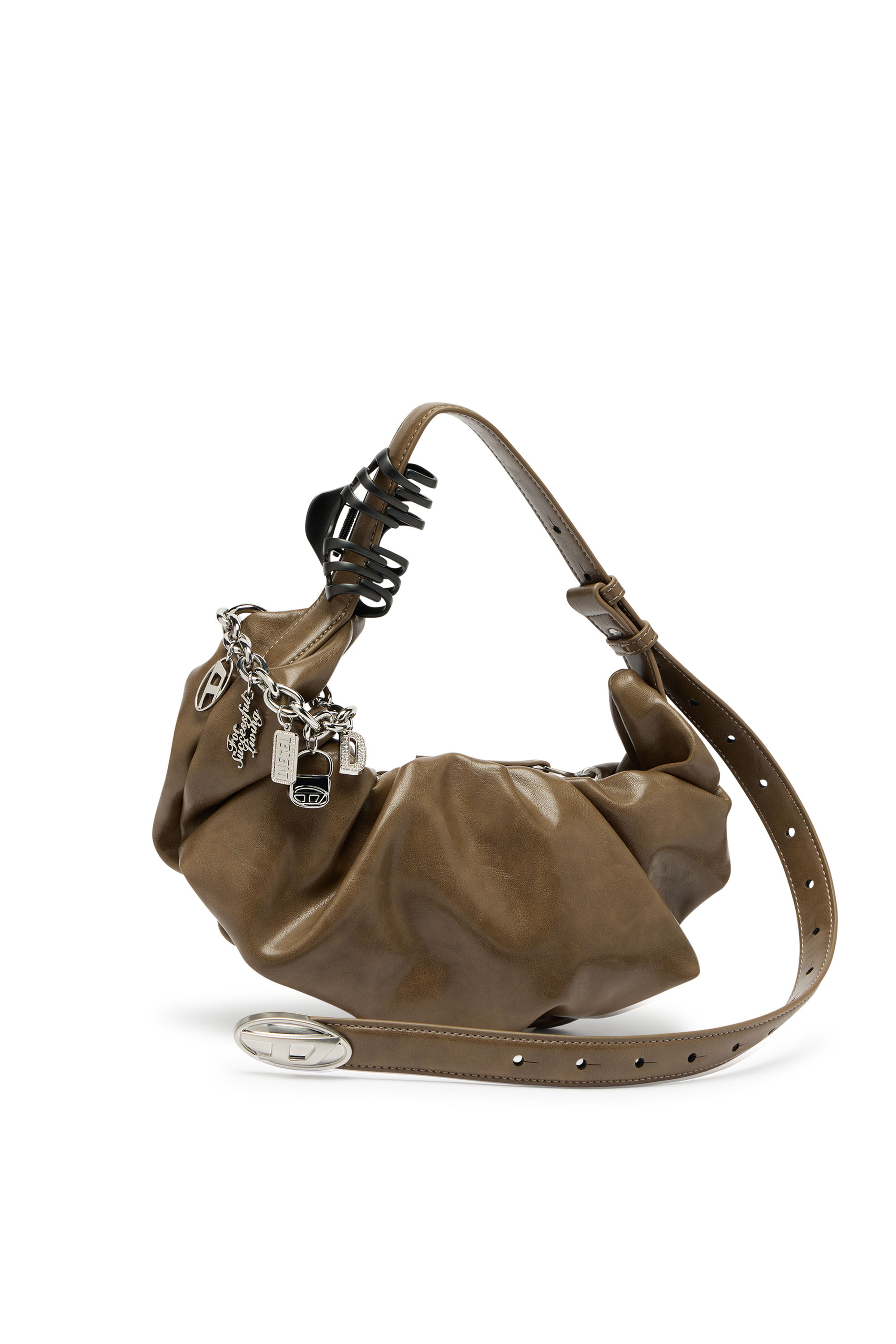 Diesel - GRAB-D HOBO S, Grab-D-Bolso hobo peque&ntilde;o fruncido en PU brillante Mujer in Marr&oacute;n - 2