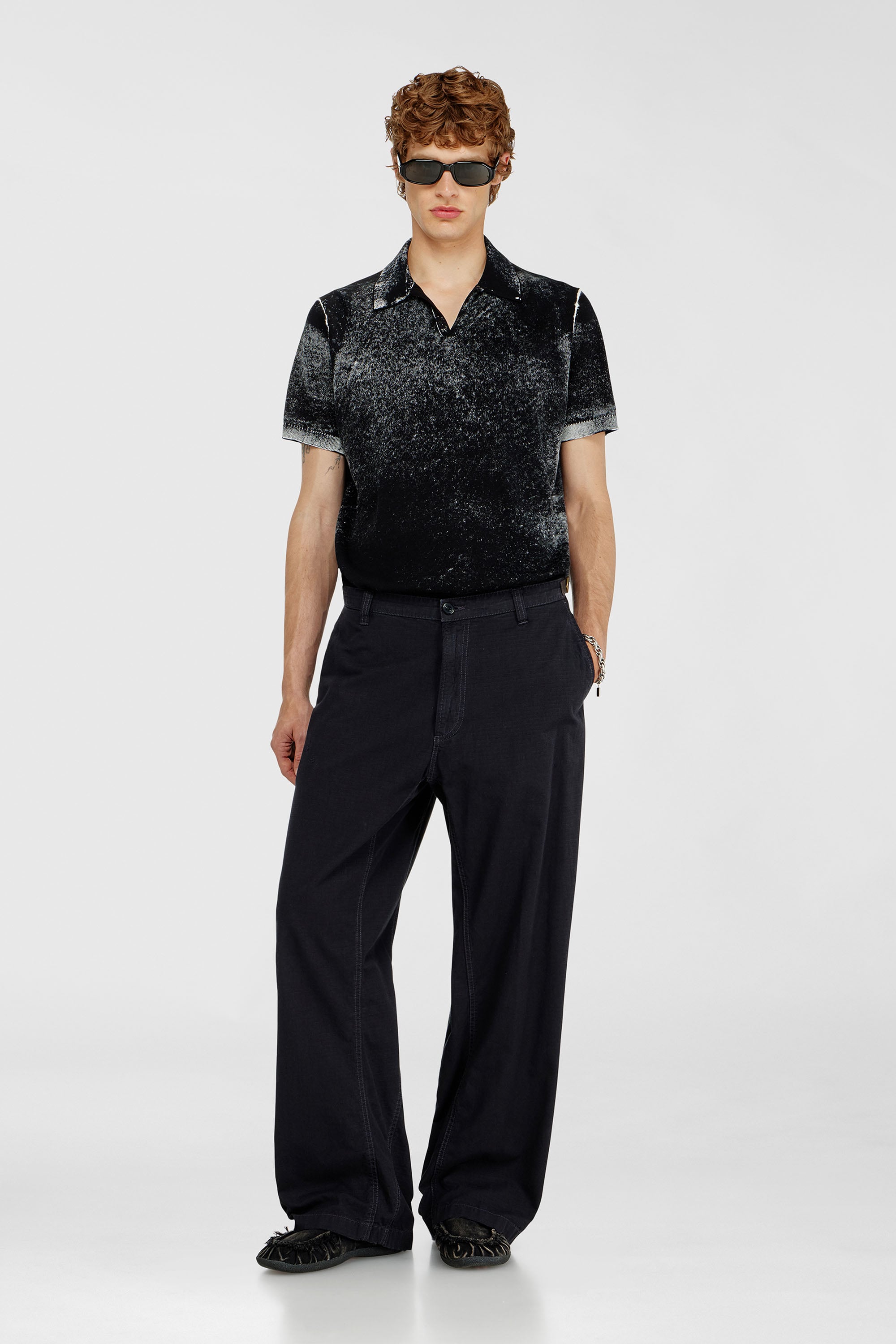 Diesel - K-LAWRIE, Man's Knit polo shirt with faded reverse print in Black - 2