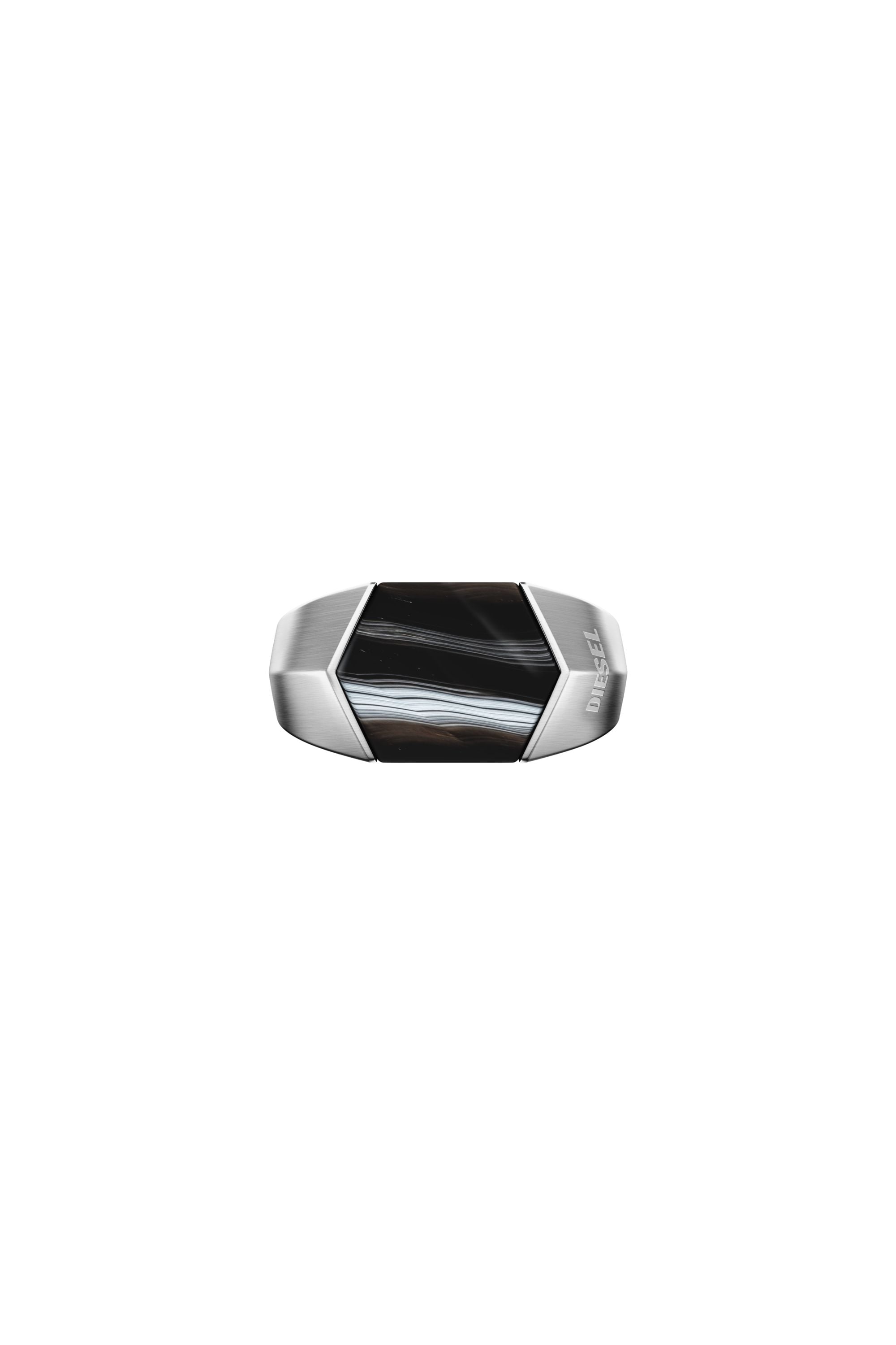 Diesel - DX1711040, Unisex's Black Agate Signet Ring in Silver/Black - 3