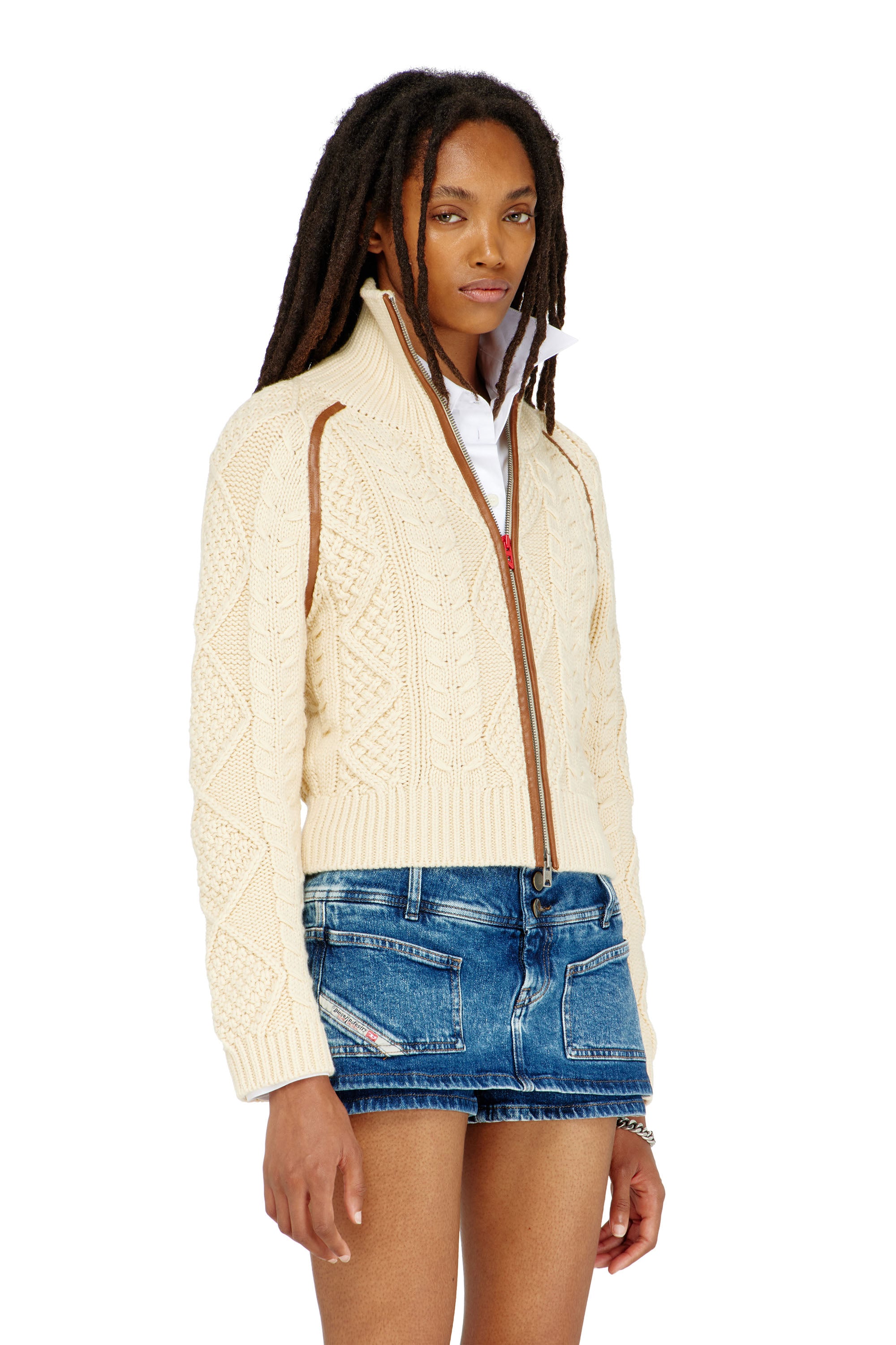 Diesel - M-INTELLE, Female's Cable-knit cardigan with contrast bands in null - 1