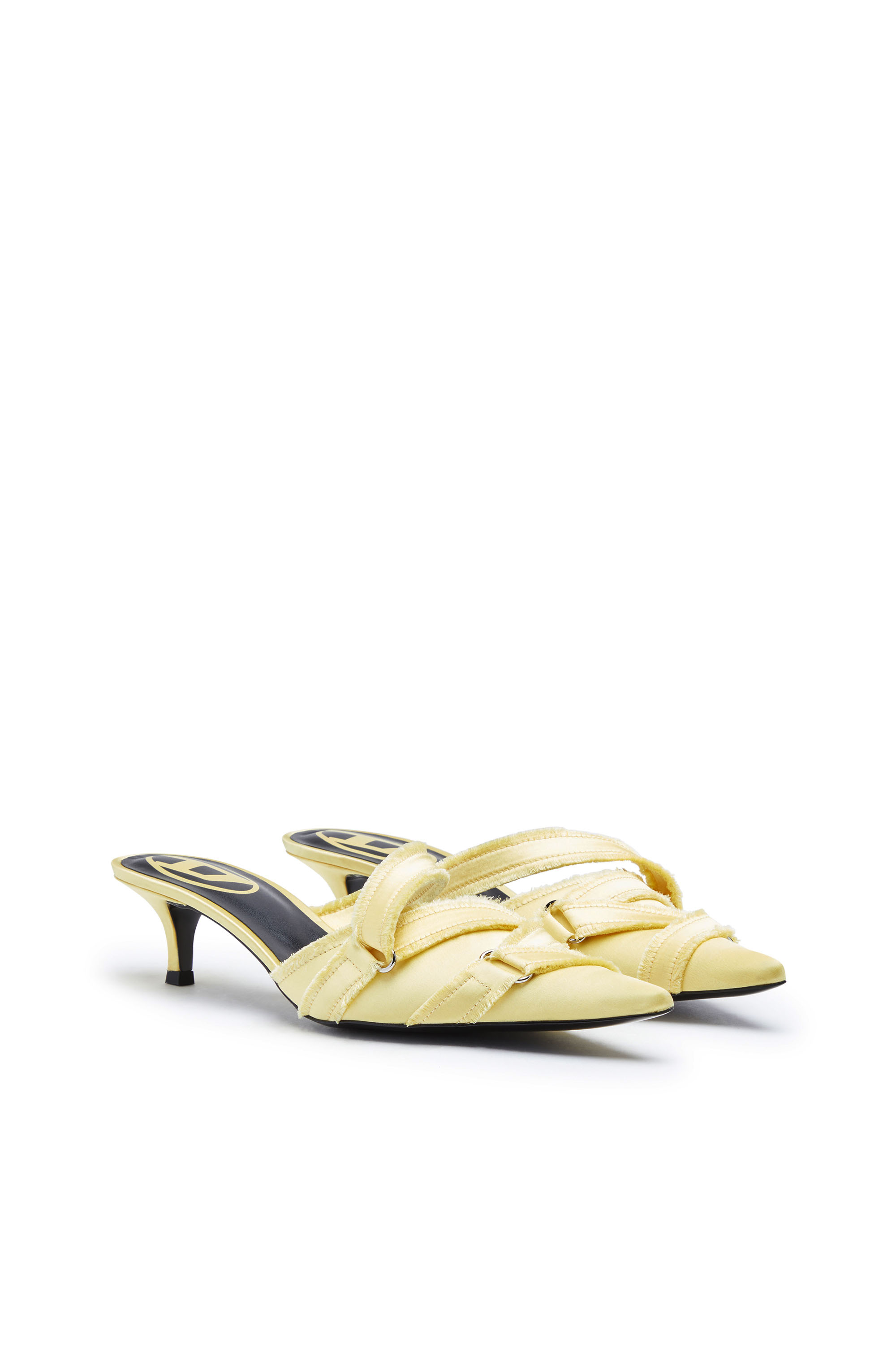 D-KITTIE ML, Yellow Diesel - D-KITTIE ML, Woman's D-Kittie ML - Satin mules with criss-cross toe in Yellow - 2