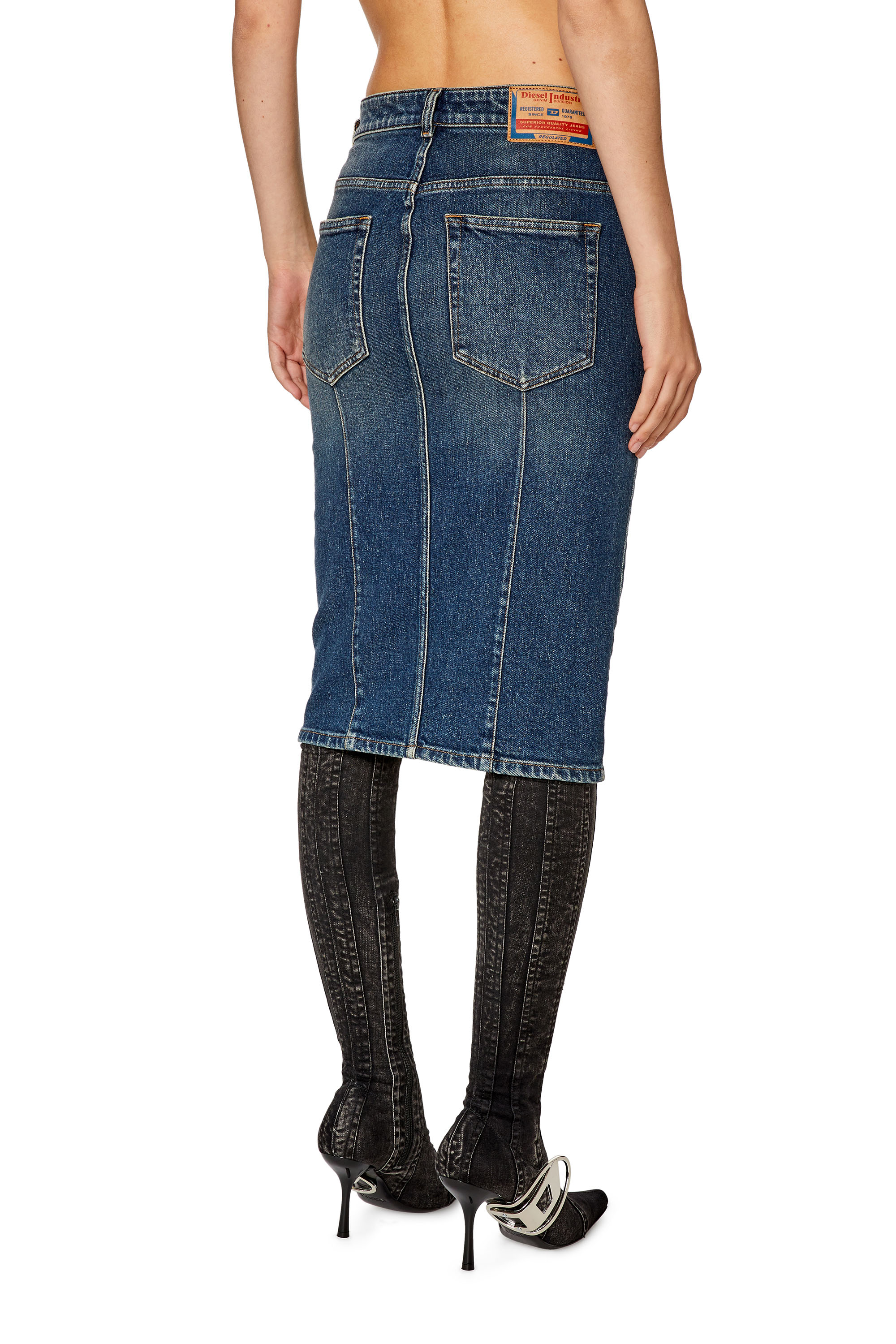 Diesel - DE-PENCIL-Z, Woman's Pencil skirt in cotton and hemp denim in Dark Blue - 4