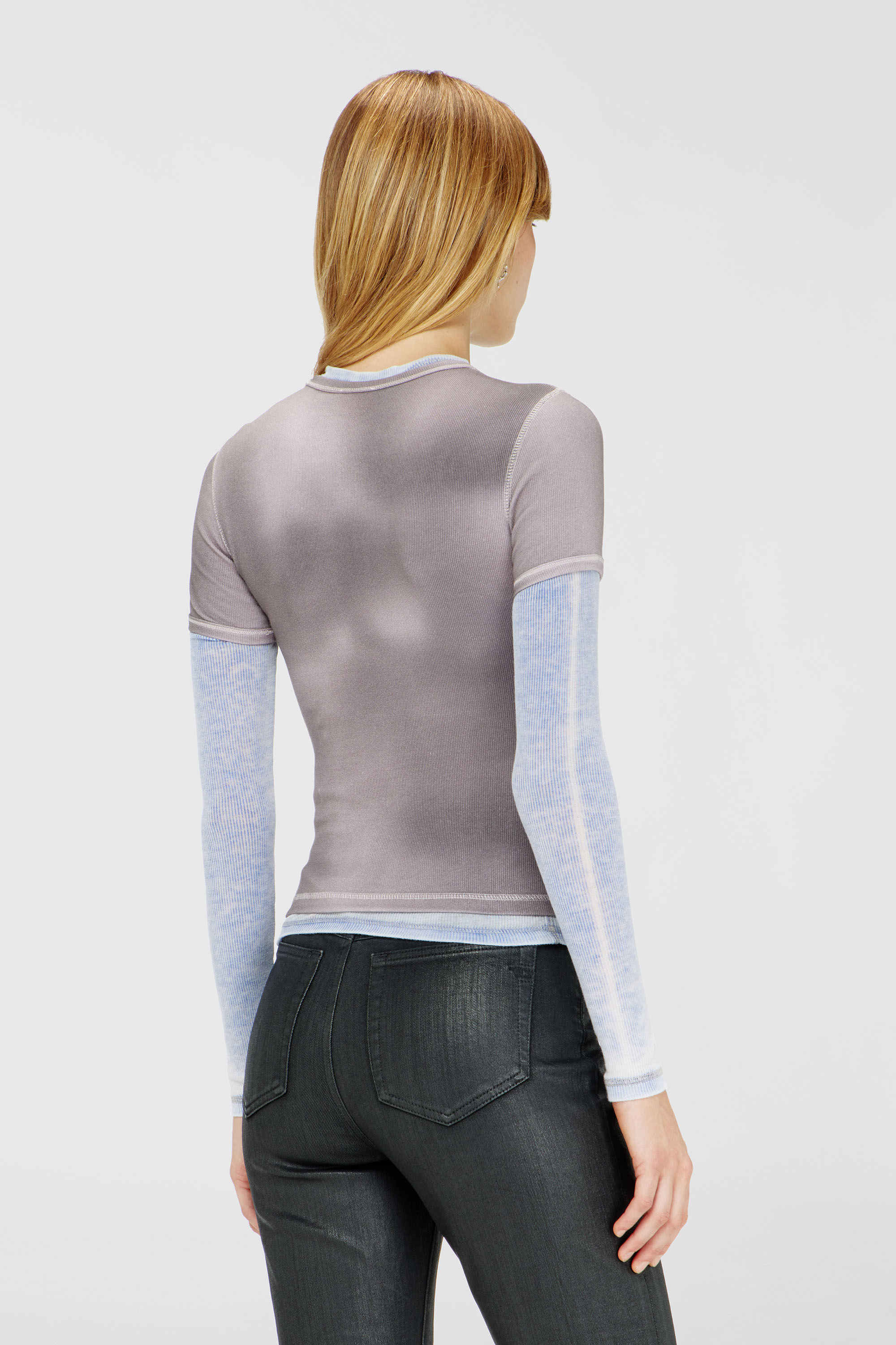 Diesel - T-ELE-LONG-AA4, Woman's Top in ribbed jersey with graphic print in Grey - 5