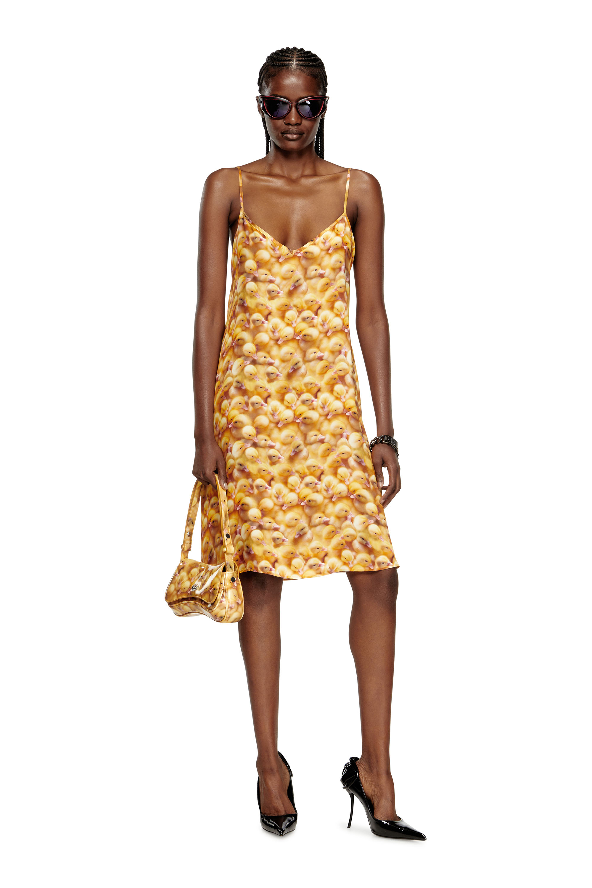 Diesel - D-ULCET, Female's Mini dress in viscose with all-over print in Yellow - 1